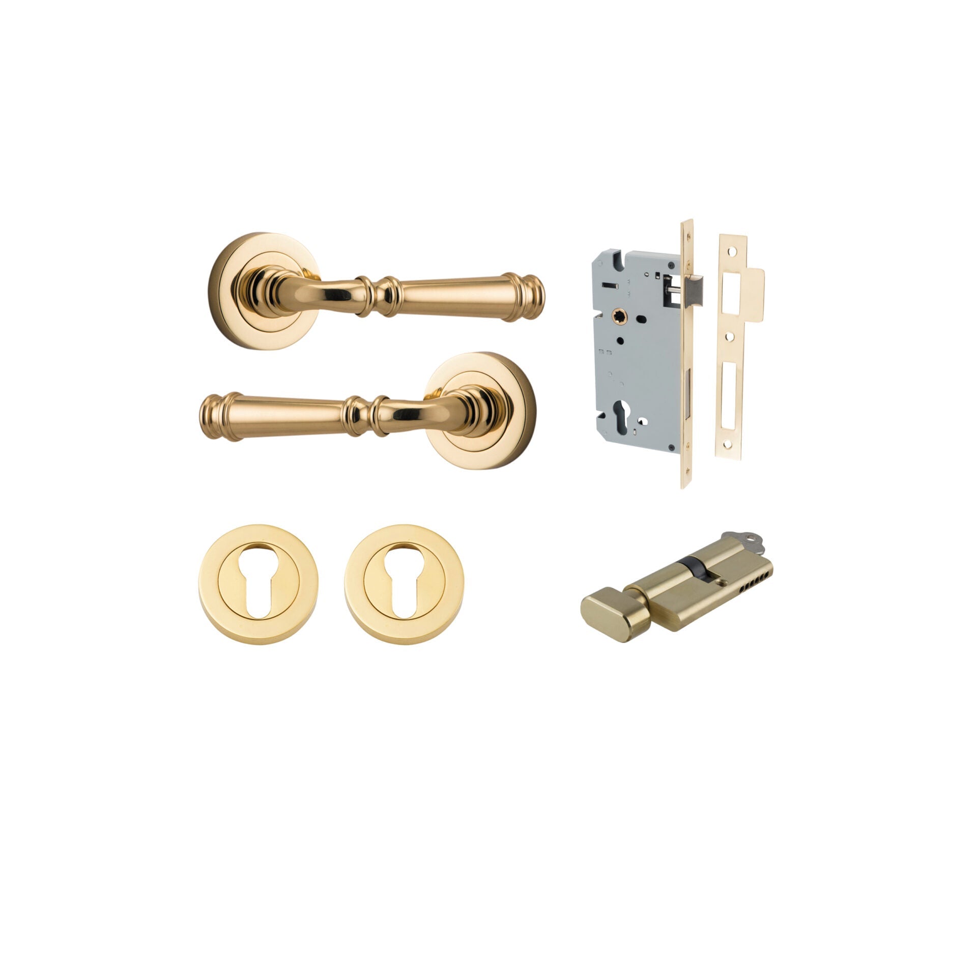 Verona Lever - Round Rose - Entry Point - Iver - Polished Brass - Door Levers