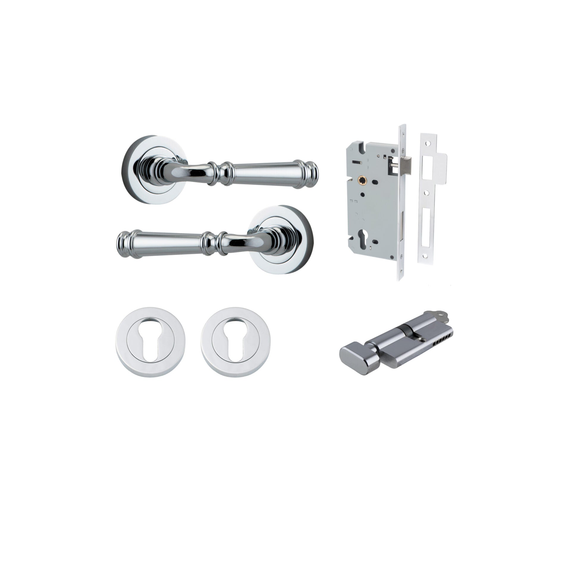 Verona Lever - Round Rose - Entry Point - Iver - Polished Chrome - Door Levers