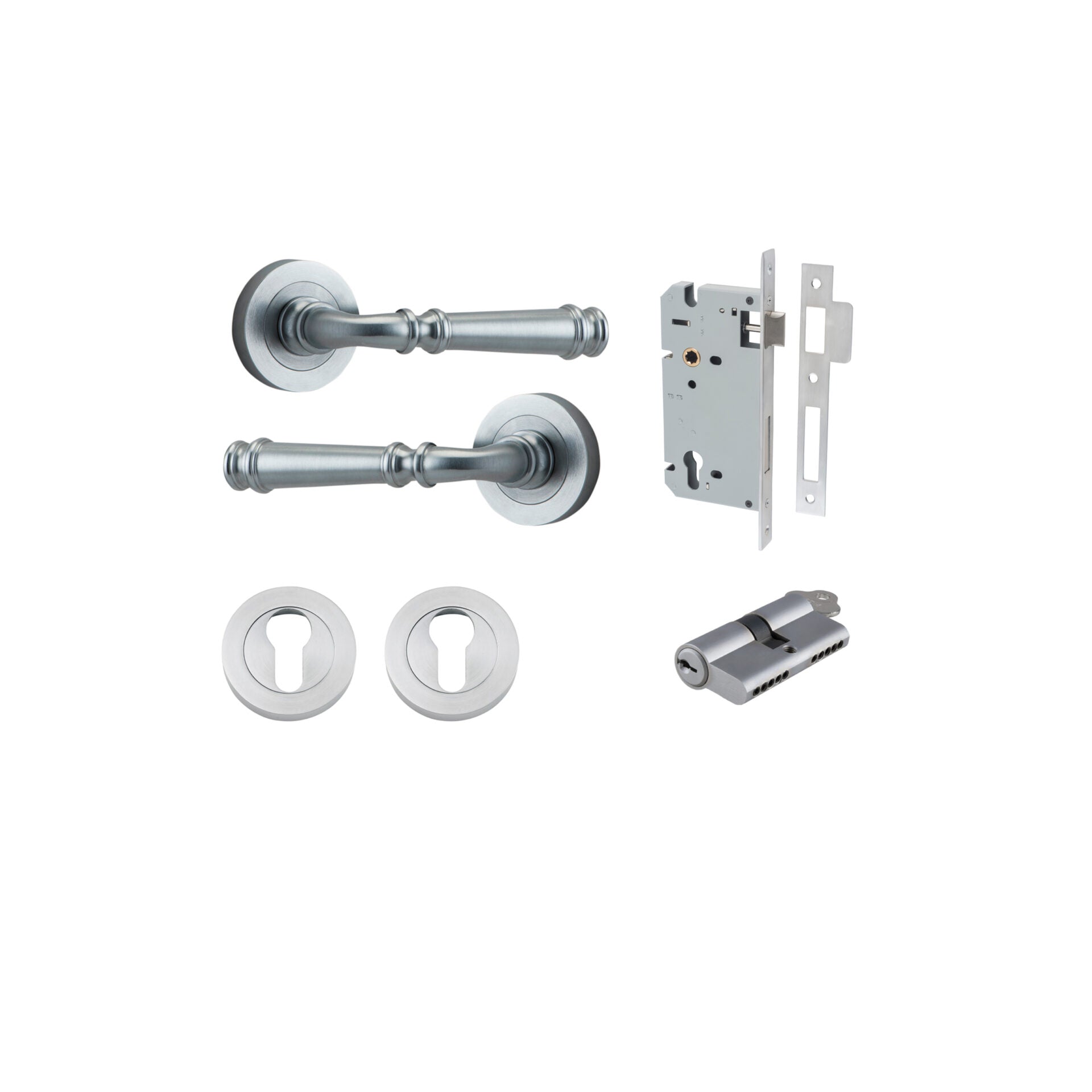 Verona Lever - Round Rose - Entry Point - Iver - Brushed Chrome - Door Levers