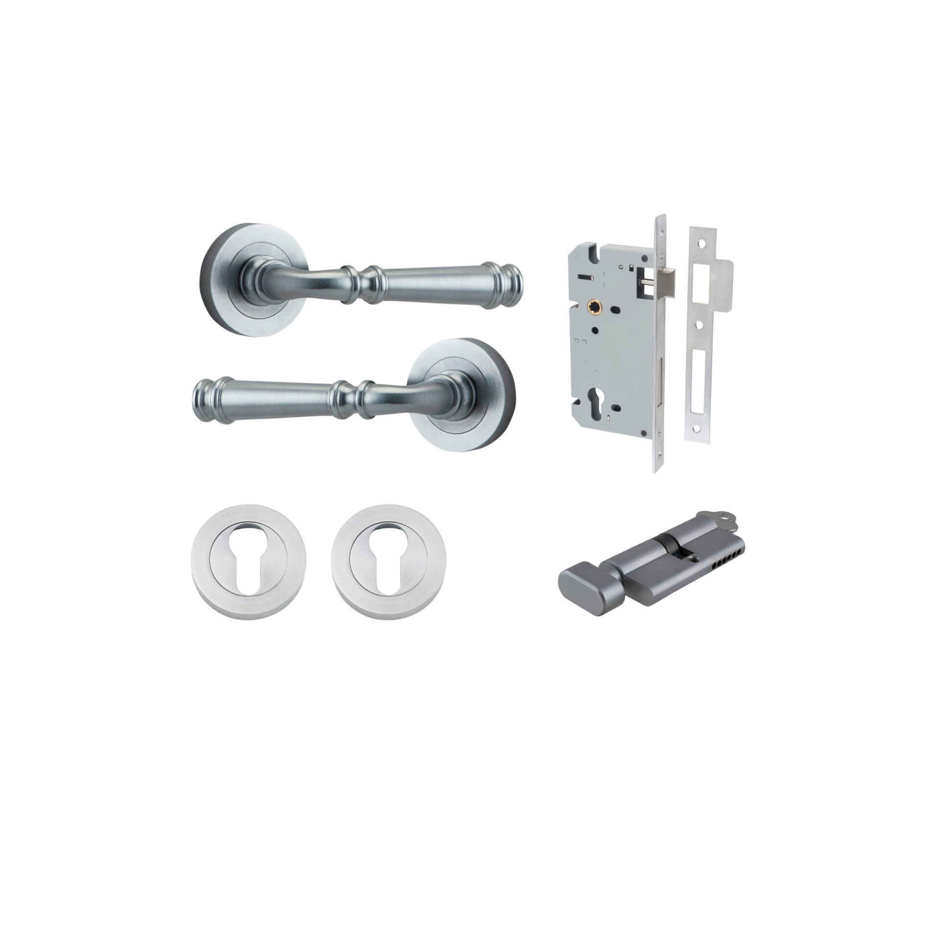 Verona Lever - Round Rose - Entry Point - Iver - Brushed Chrome - Door Levers