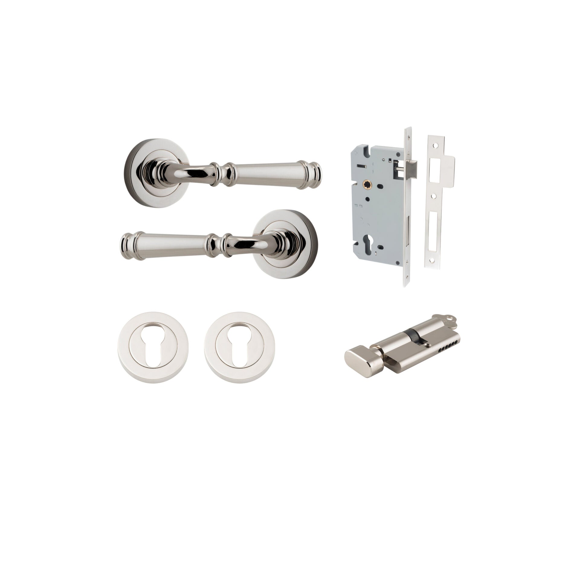 Verona Lever - Round Rose - Entry Point - Iver - Polished Nickel - Door Levers