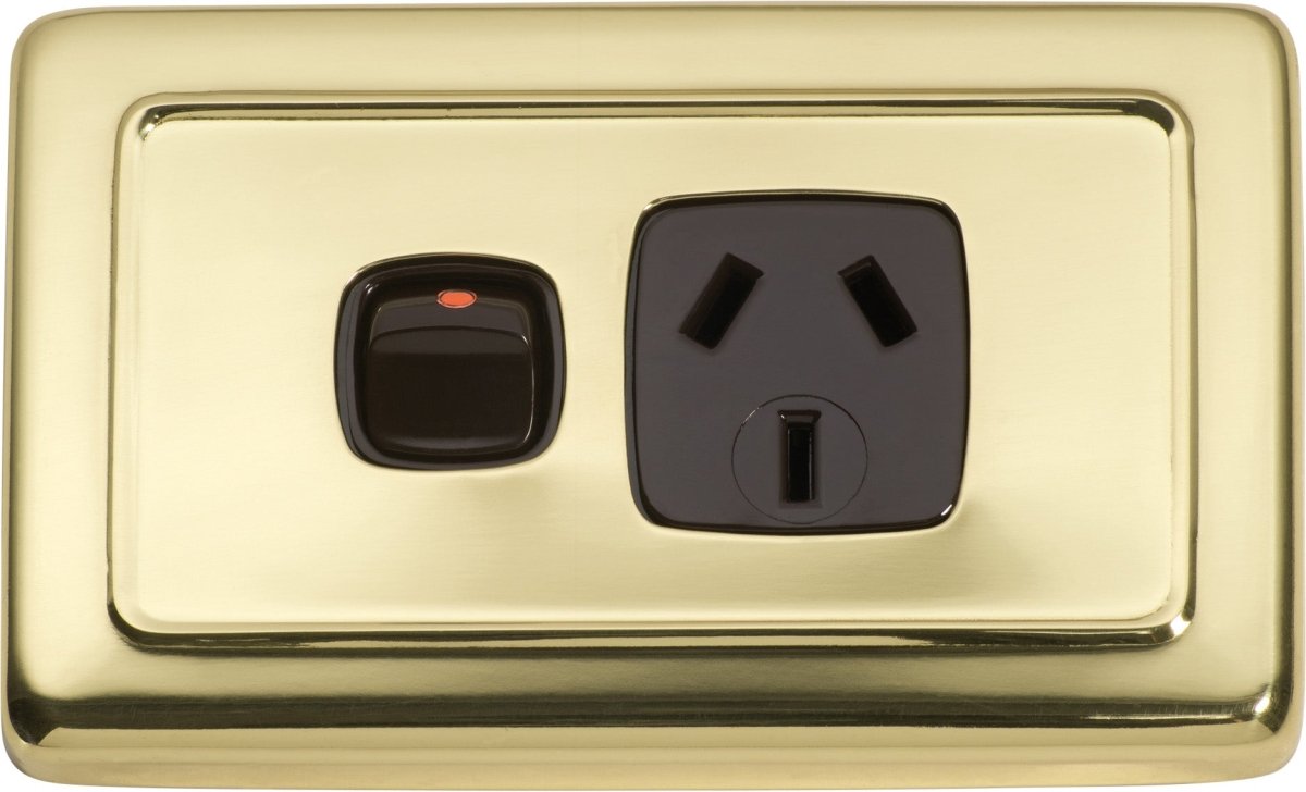 1 Gang Flat Plate Rocker Switches with Socket by Tradco - Entry - Point - 5808 - Tradco