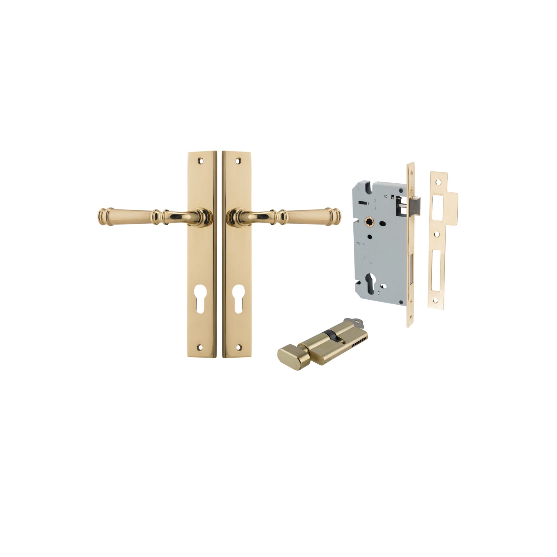 Verona Lever - Rectangular Backplate - Entry Point - Iver - Polished Brass - Door Levers