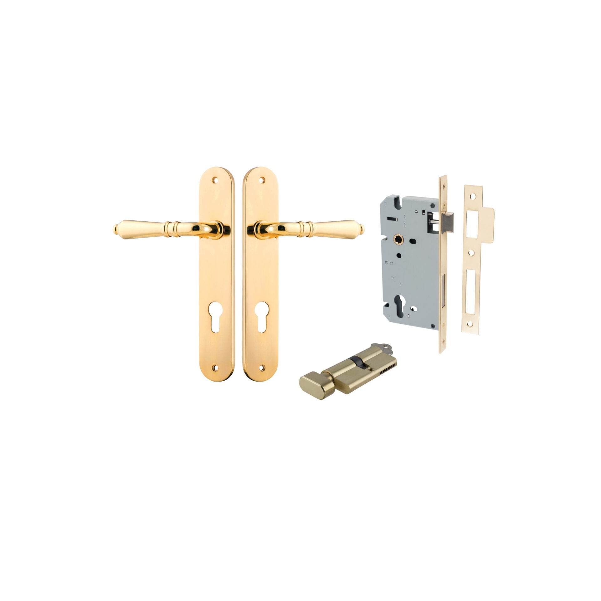 Sarlat Lever - Oval Backplate - Entry Point - Iver - Polished Brass - Door Levers