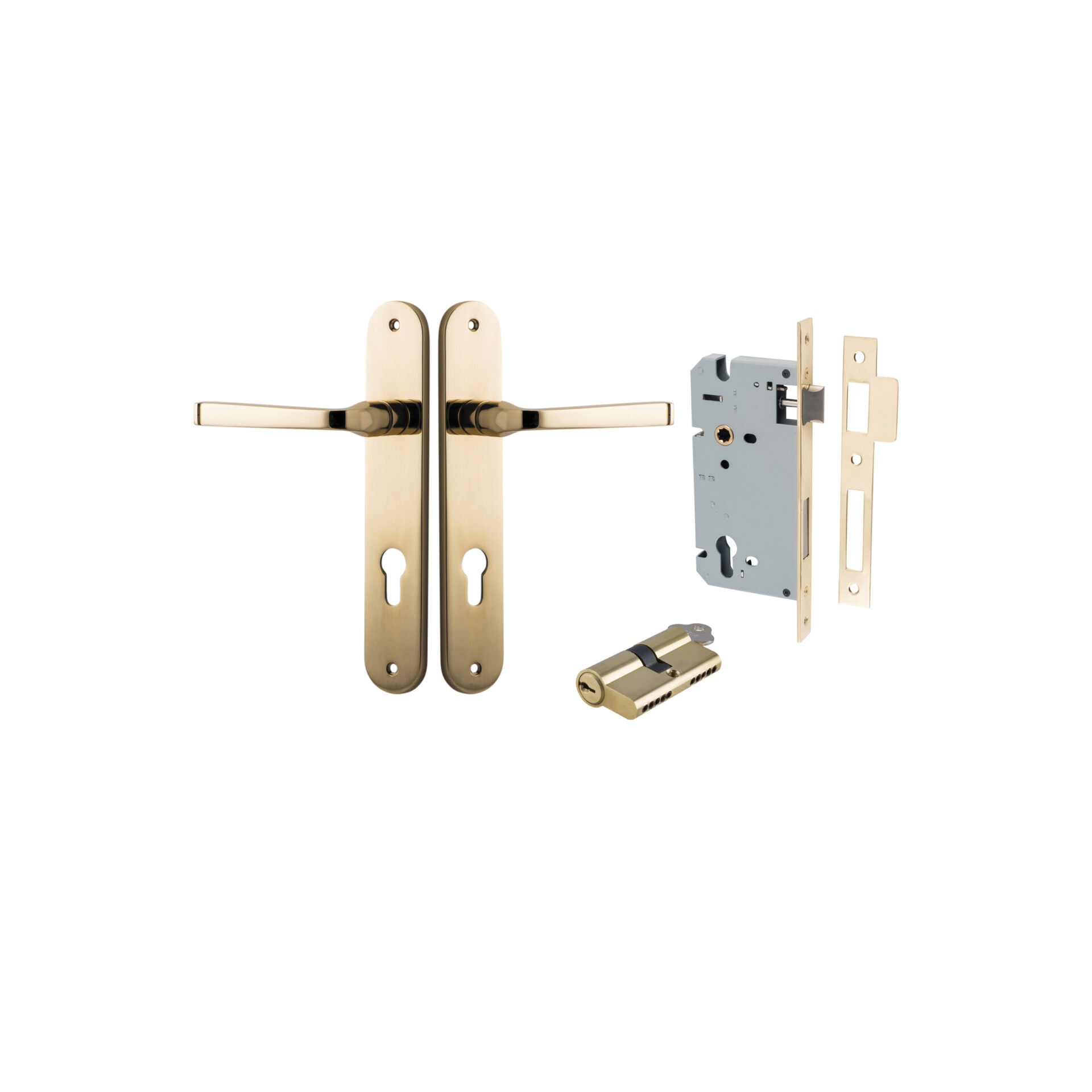 Annecy Lever - Oval Backplate - Entry Point - Iver - Polished Brass - Door Levers