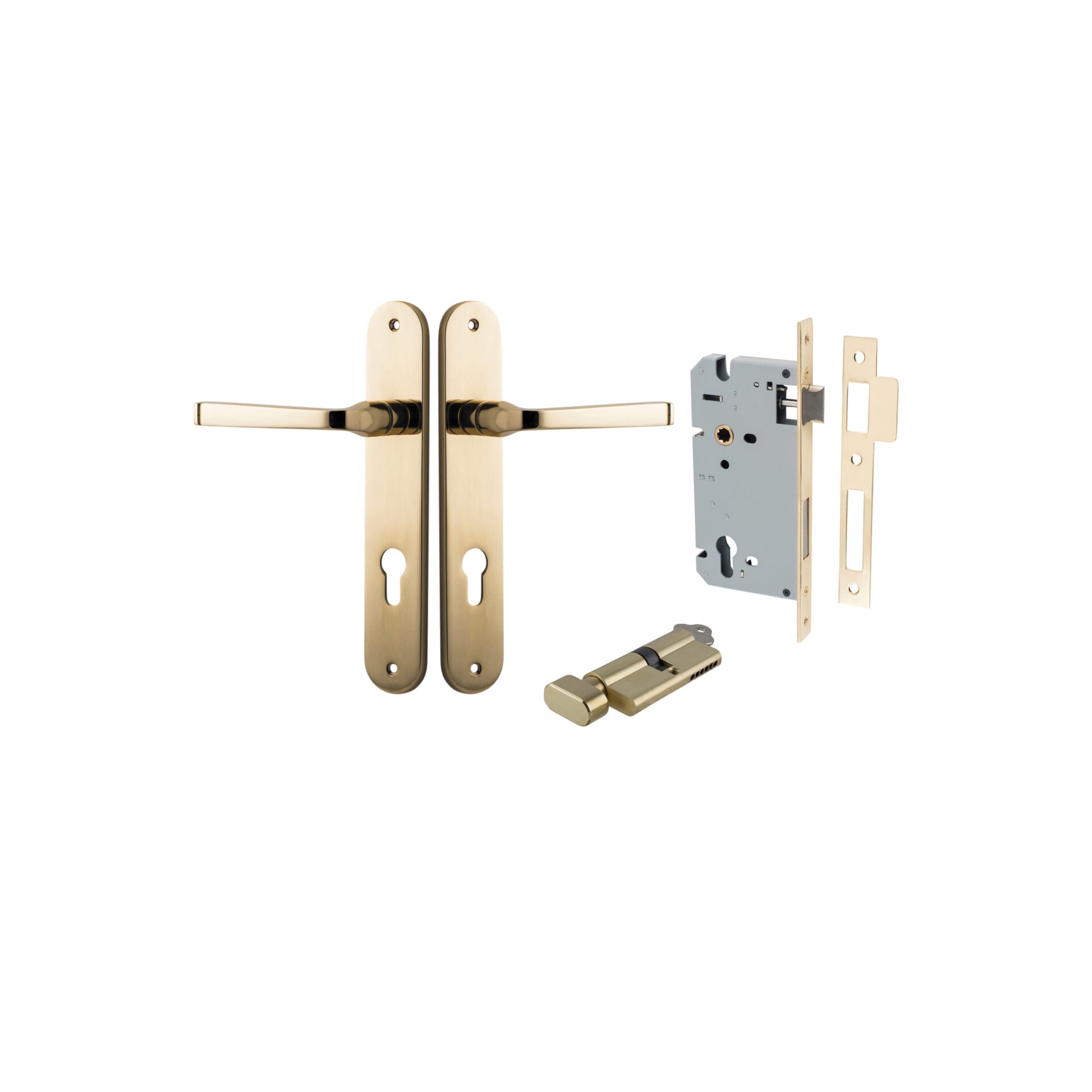 Annecy Lever - Oval Backplate - Entry Point - Iver - Polished Brass - Door Levers