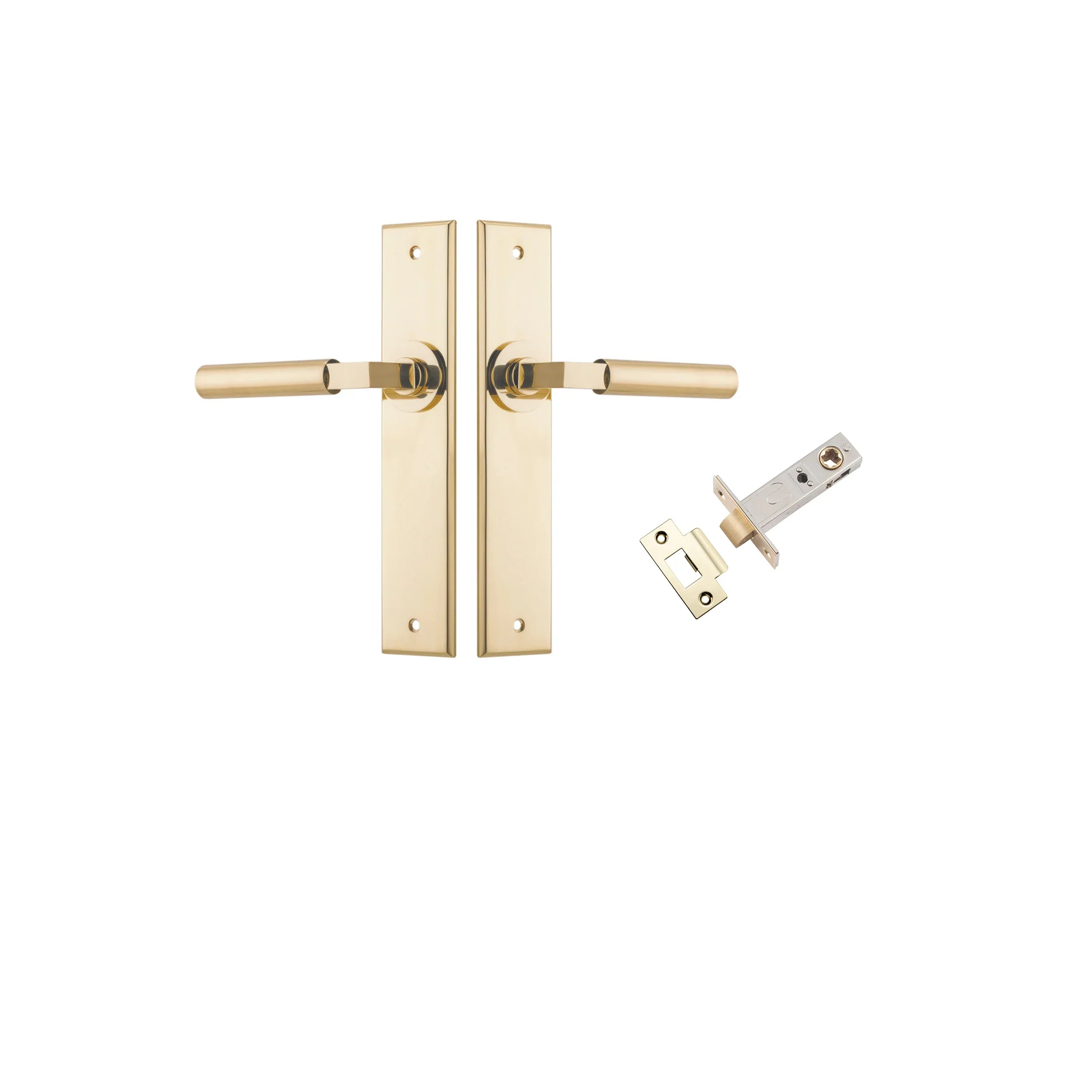 Berlin Lever - Chamfered Backplate - Entry Point - Iver - Polished Brass - Door Levers