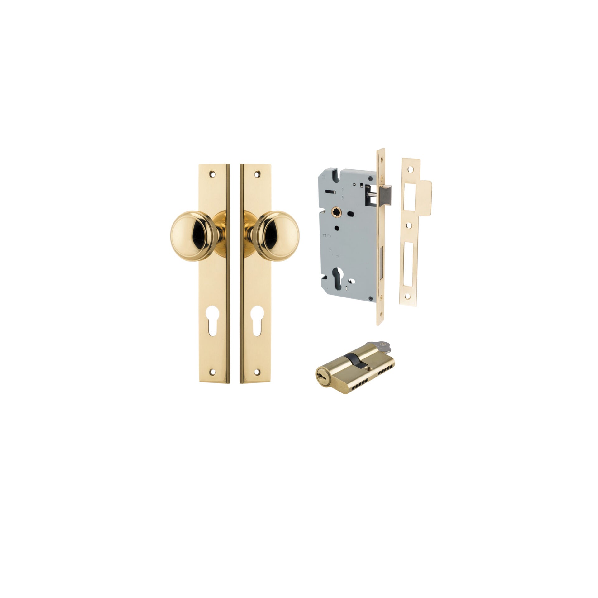 Paddington Knob - Rectangular Backplate - Entry Point - Iver - Polished Brass - Door Knobs