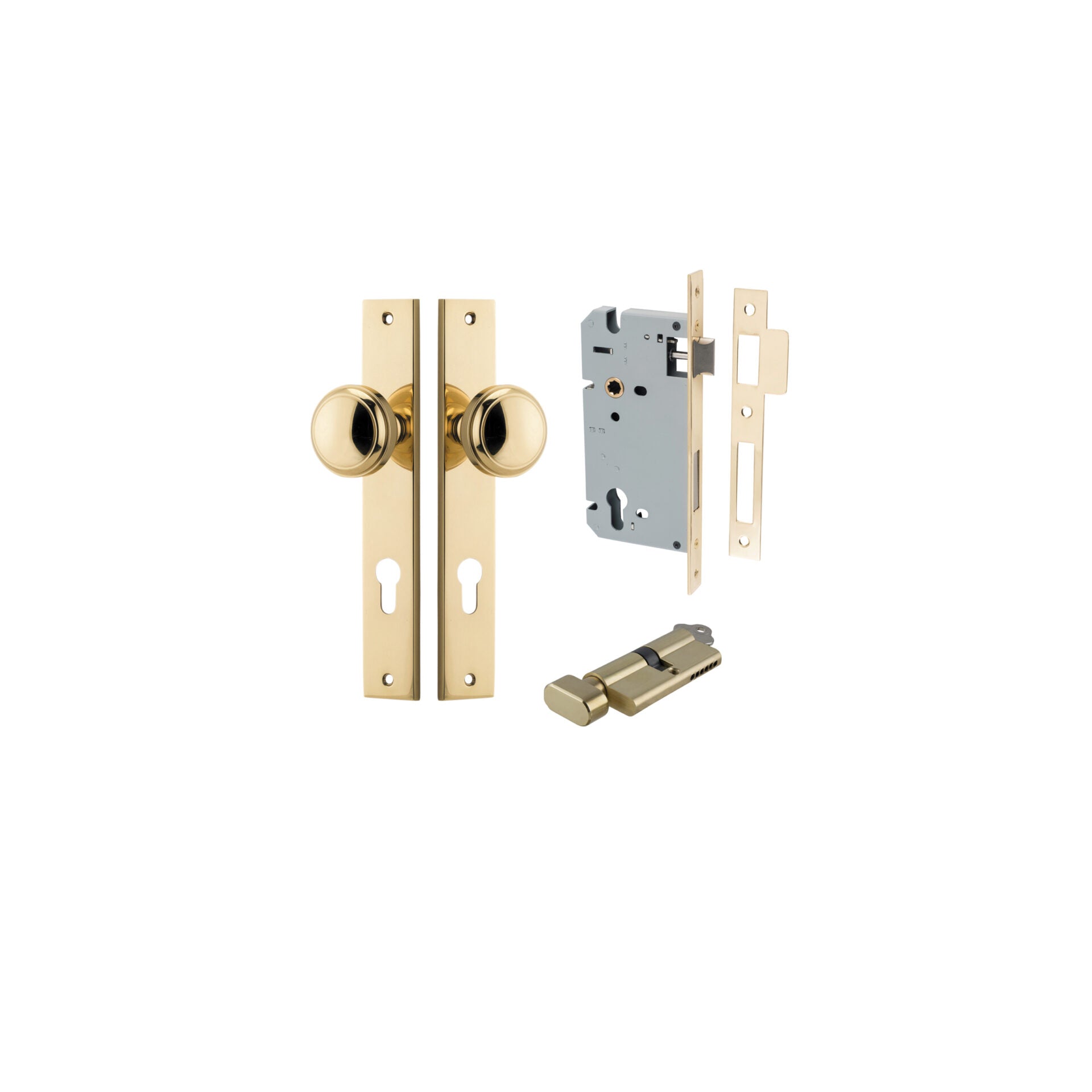 Paddington Knob - Rectangular Backplate - Entry Point - Iver - Polished Brass - Door Knobs