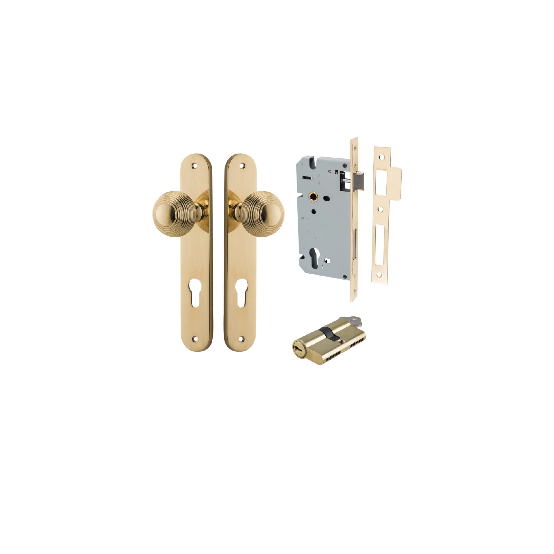 Guildford Knob - Oval Backplate - Entry Point - Iver - Polished Brass - Door Knobs