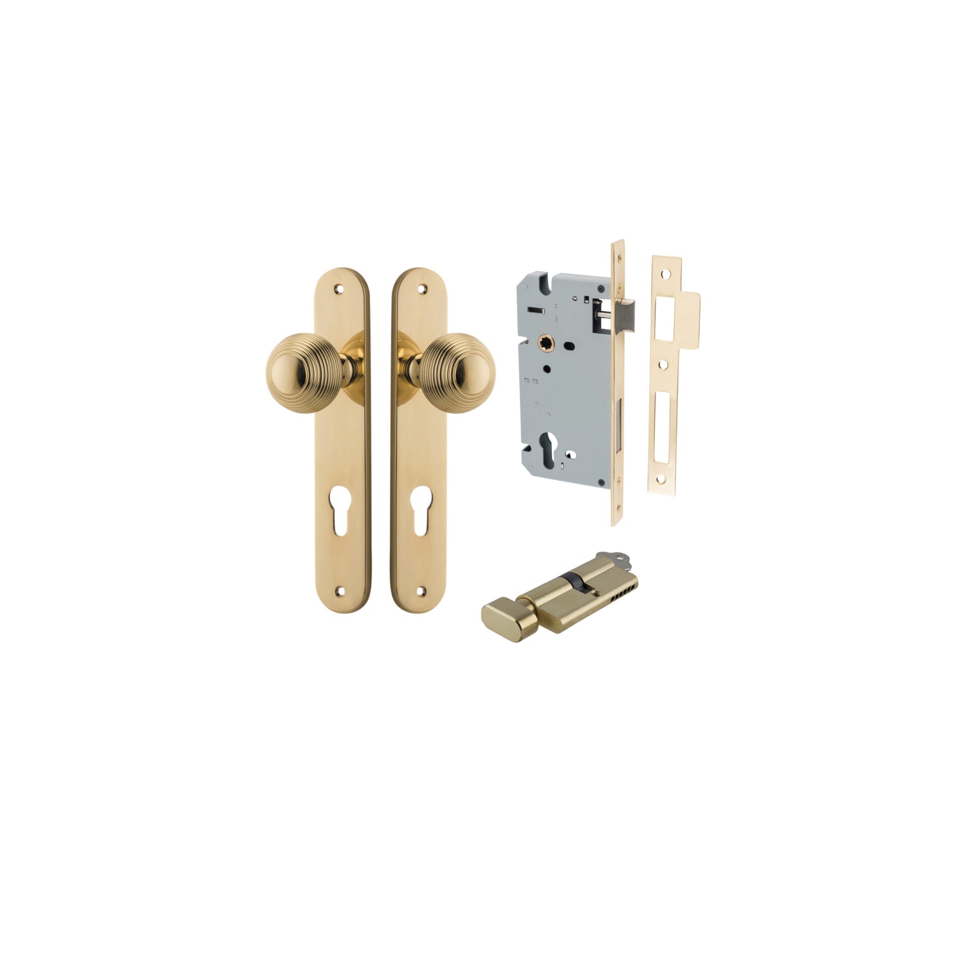 Guildford Knob - Oval Backplate - Entry Point - Iver - Polished Brass - Door Knobs