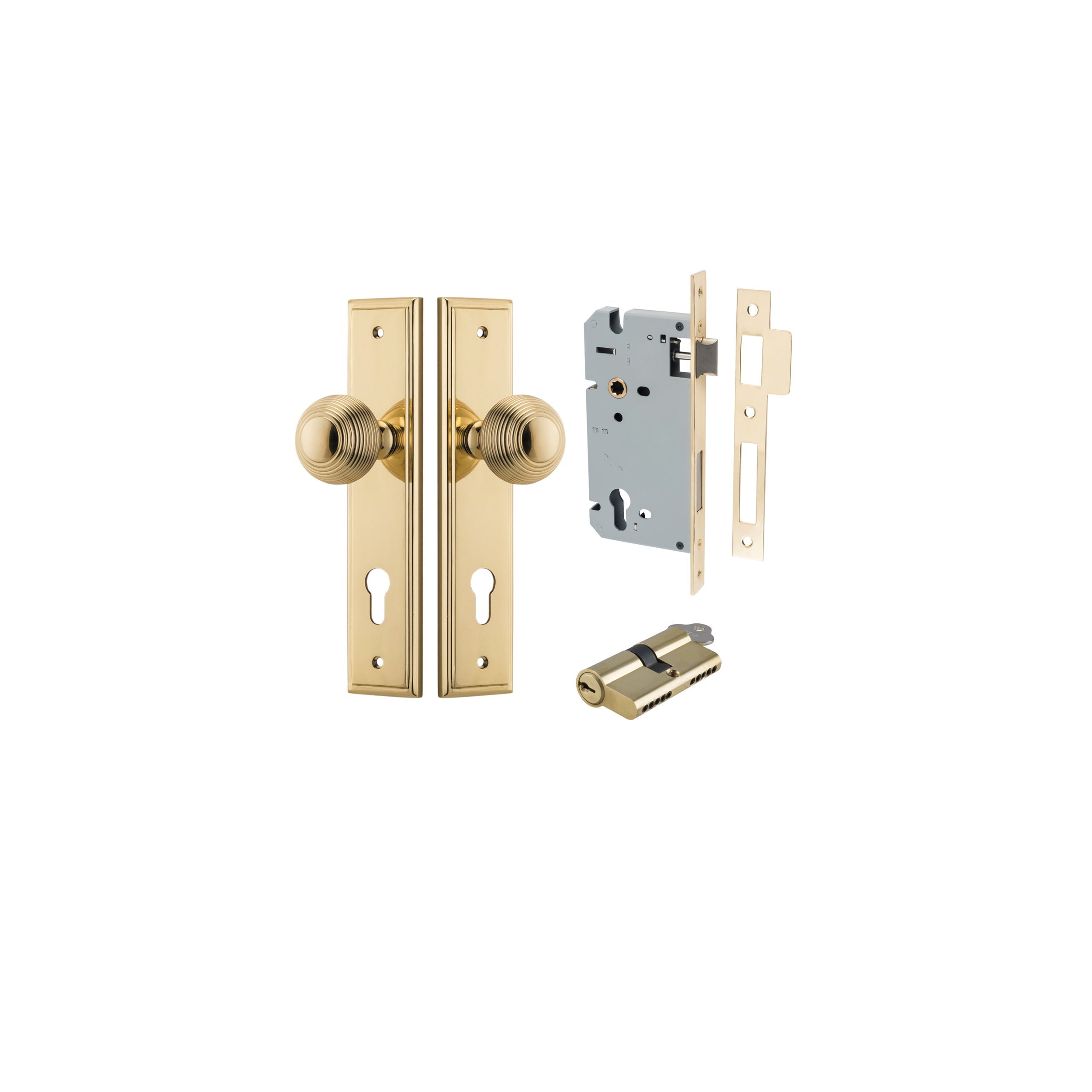 Guildford Knob - Stepped Backplate - Entry Point - Iver - Polished Brass - Door Knobs