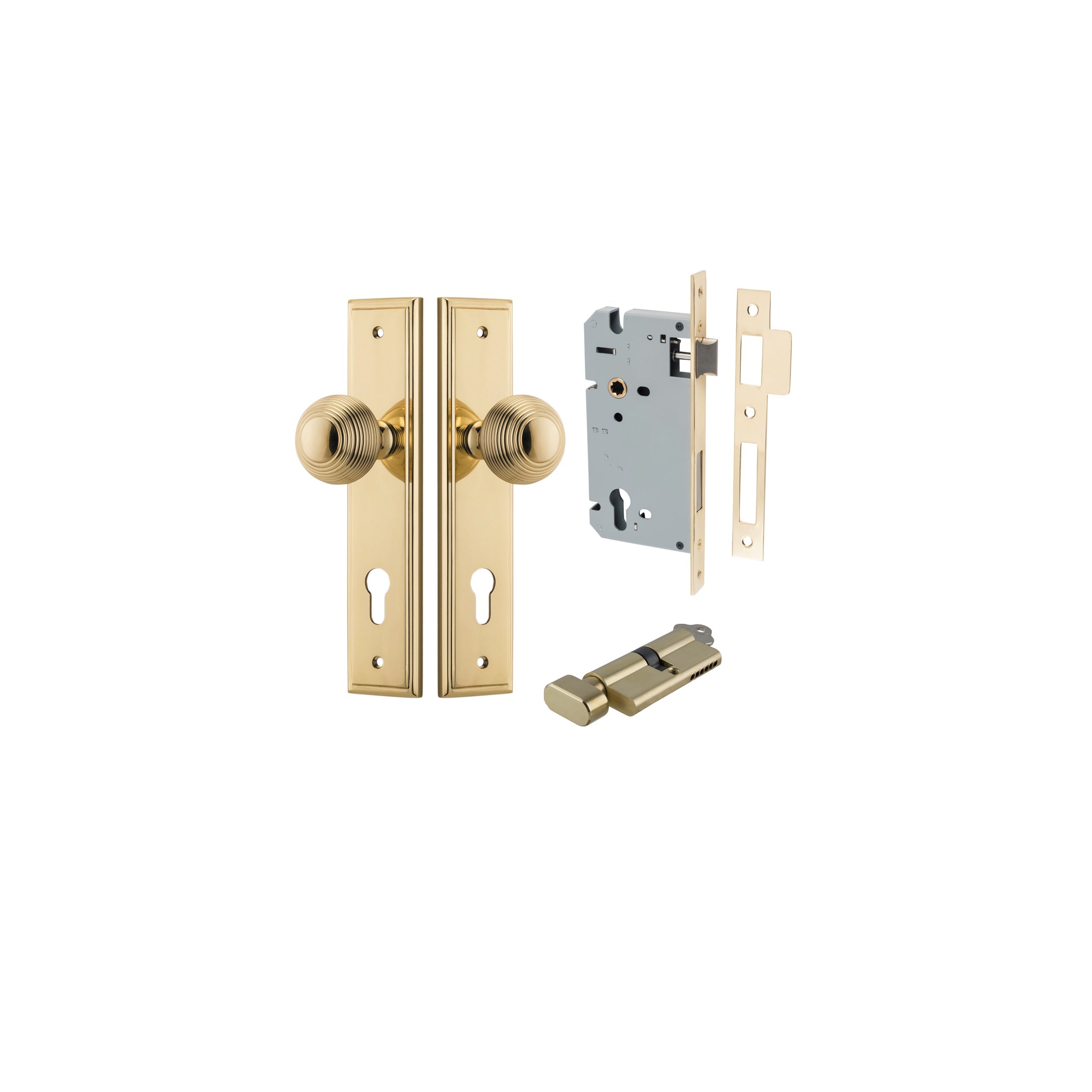 Guildford Knob - Stepped Backplate - Entry Point - Iver - Polished Brass - Door Knobs