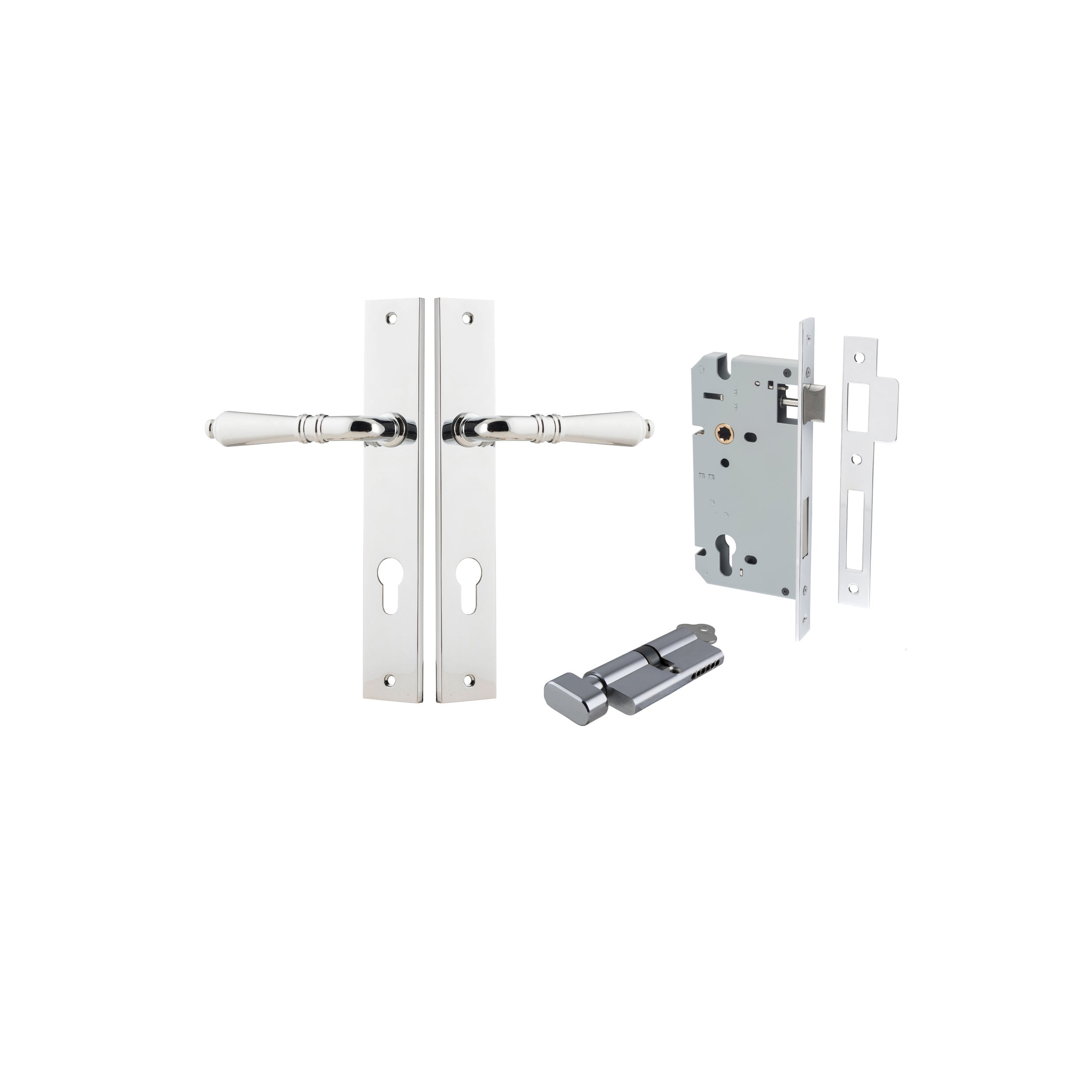 Sarlat Lever - Rectangular Backplate - Entry Point - Iver - Polished Chrome - Door Levers