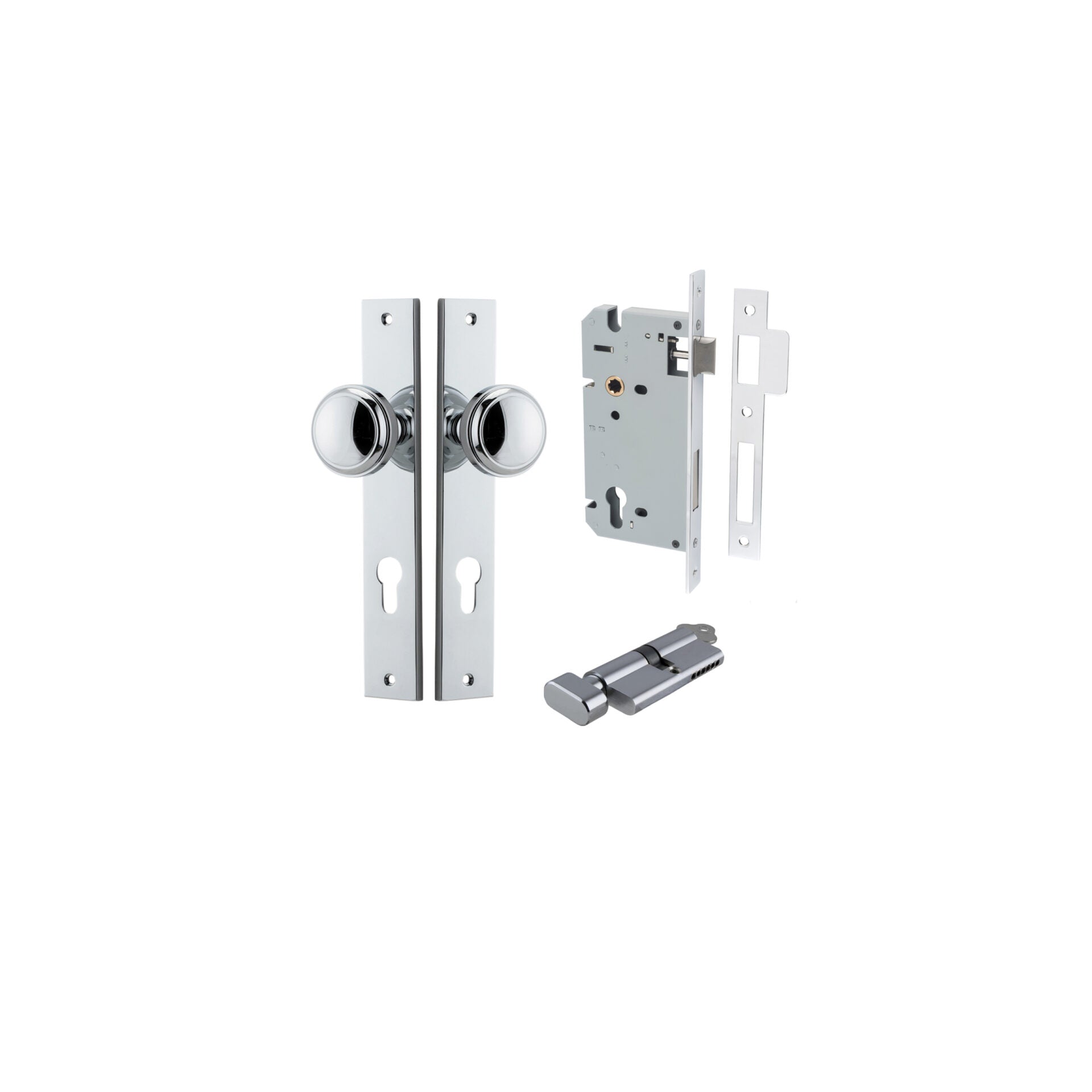 Paddington Knob - Rectangular Backplate - Entry Point - Iver - Polished Chrome - Door Knobs