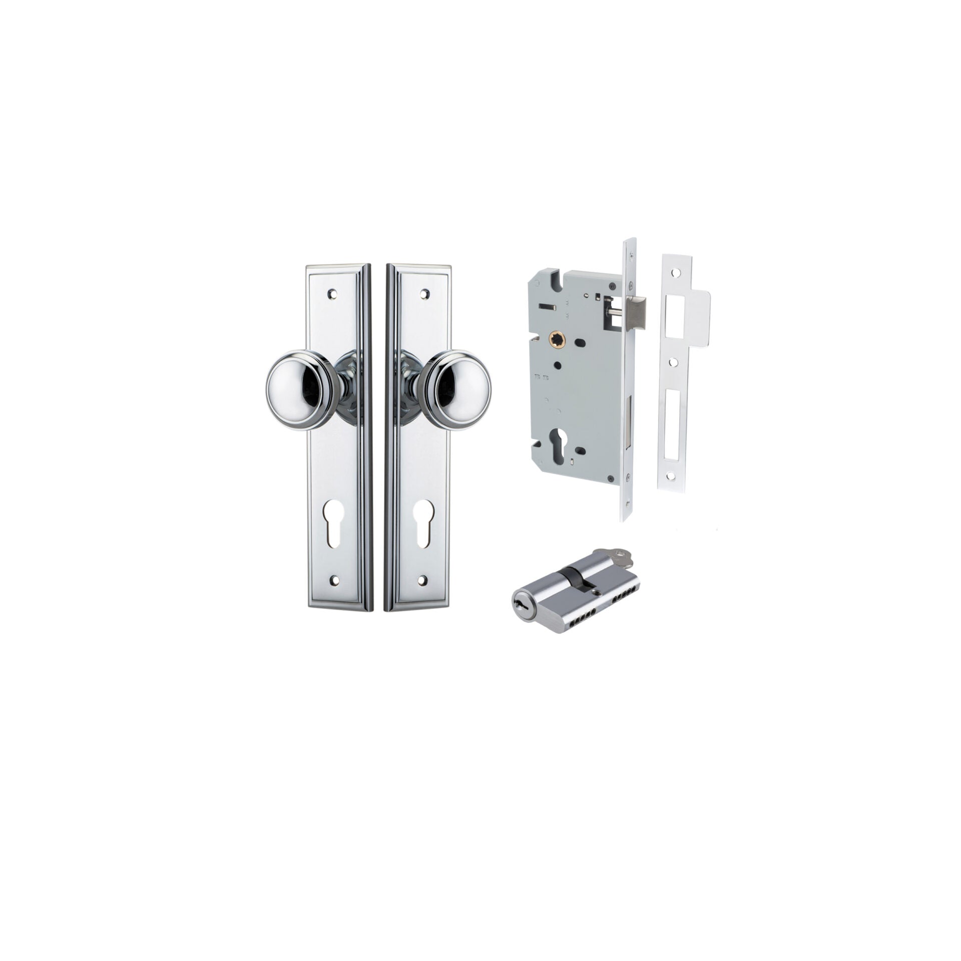 Paddington Knob - Stepped Backplate - Entry Point - Iver - Polished Chrome - Door Knobs