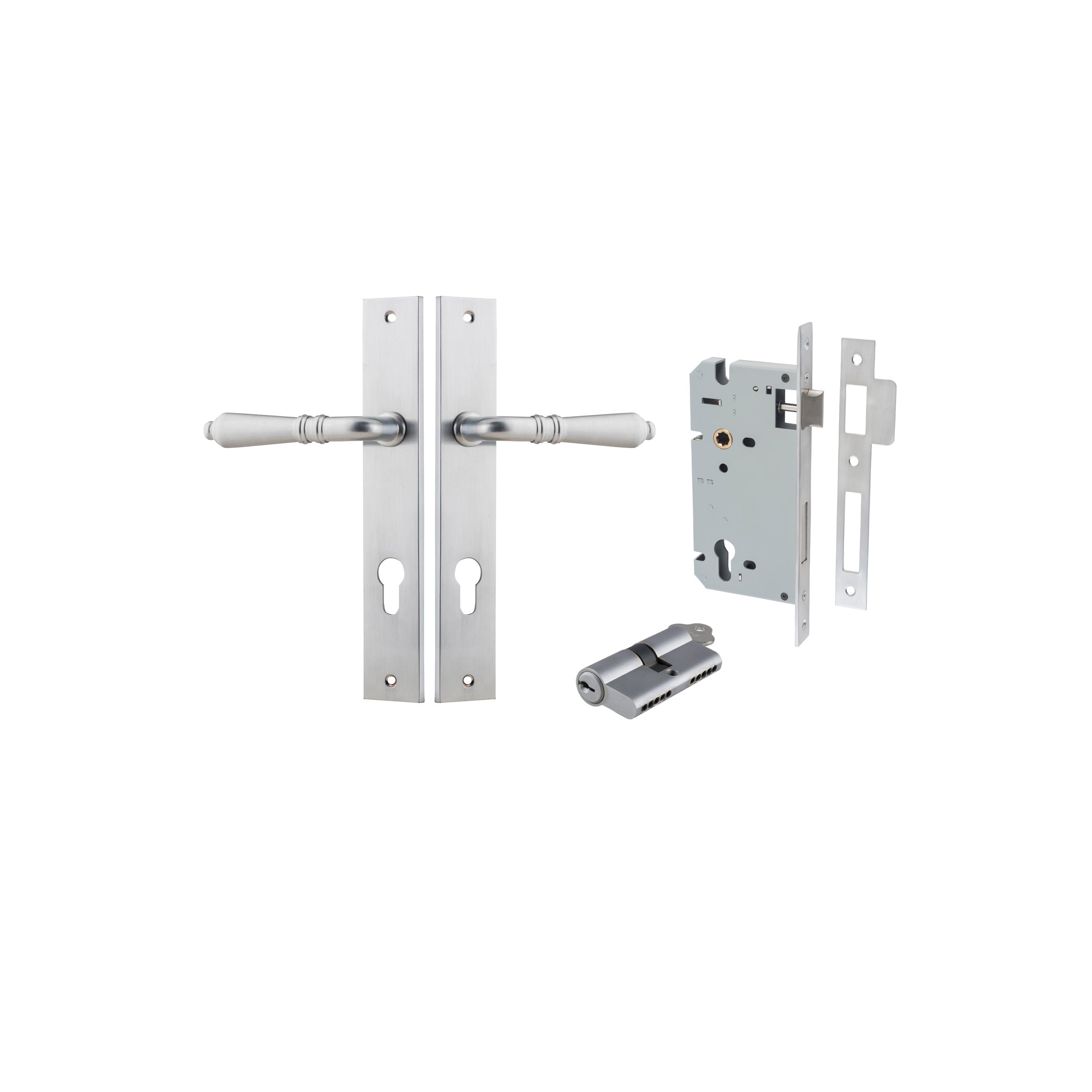 Sarlat Lever - Rectangular Backplate - Entry Point - Iver - Brushed Chrome - Door Levers