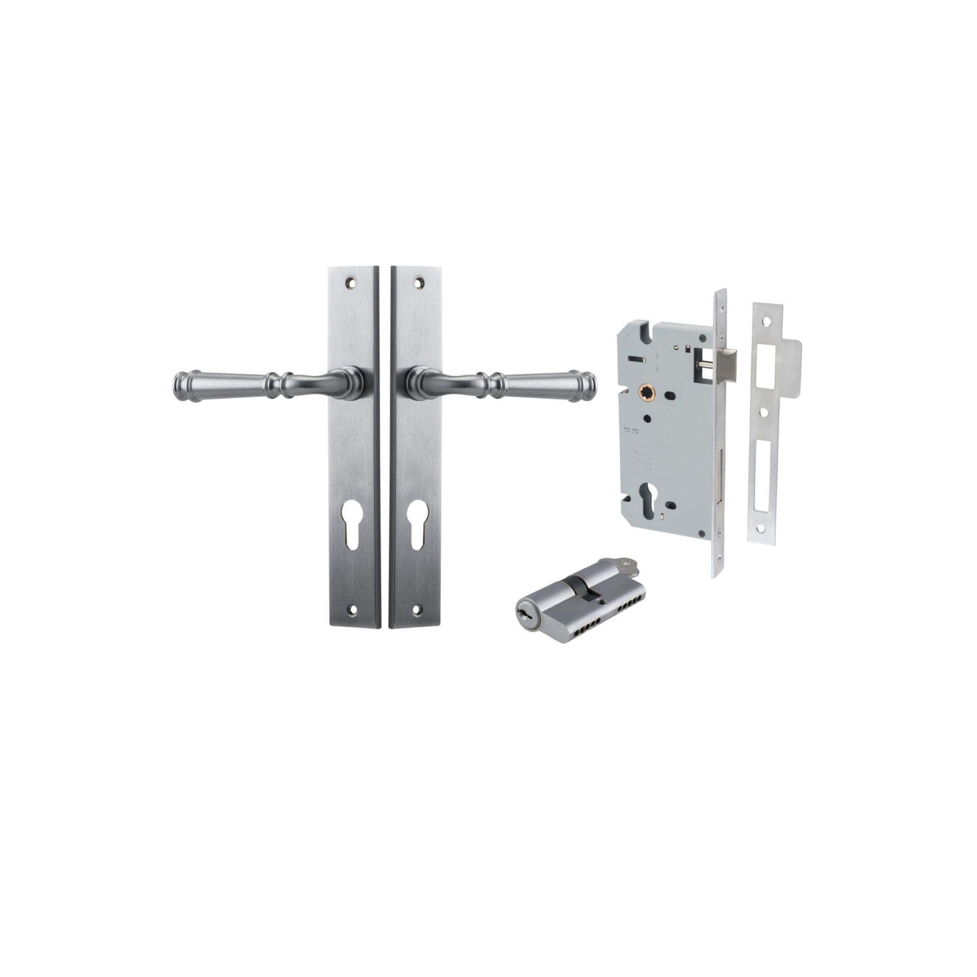 Verona Lever - Rectangular Backplate - Entry Point - Iver - Brushed Chrome - Door Levers