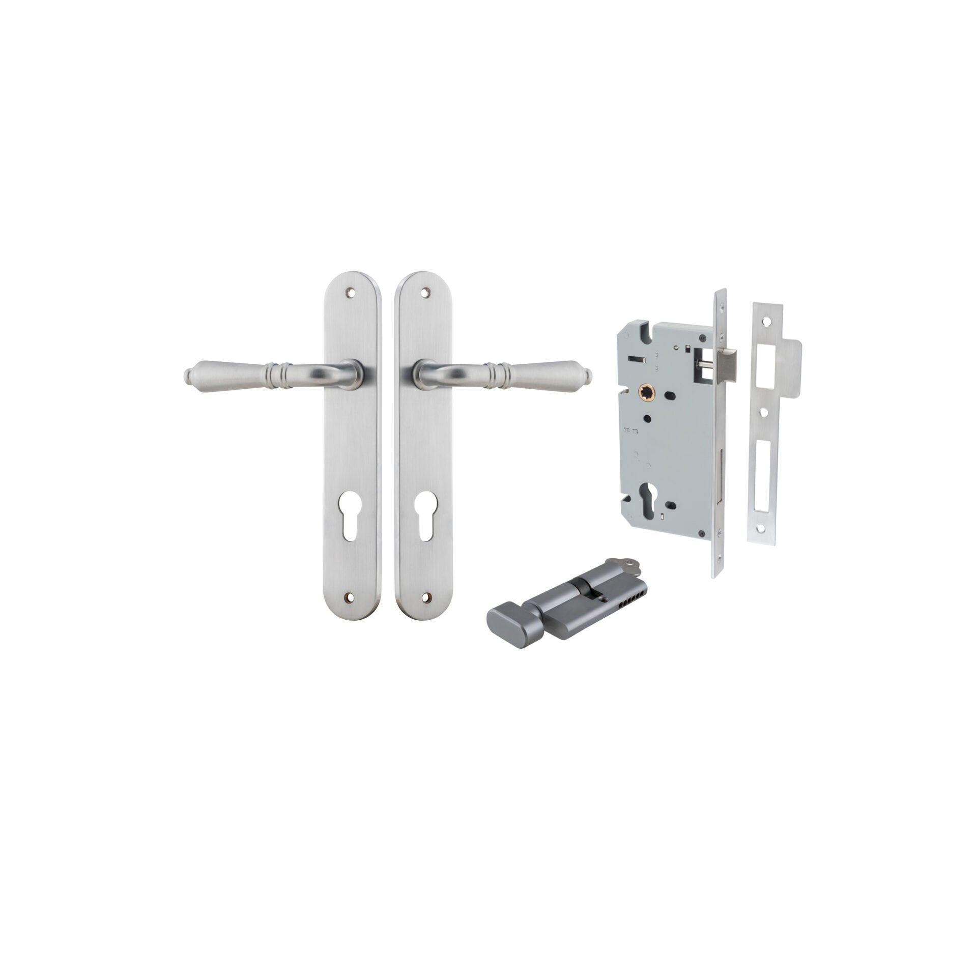 Sarlat Lever - Oval Backplate - Entry Point - Iver - Brushed Chrome - Door Levers