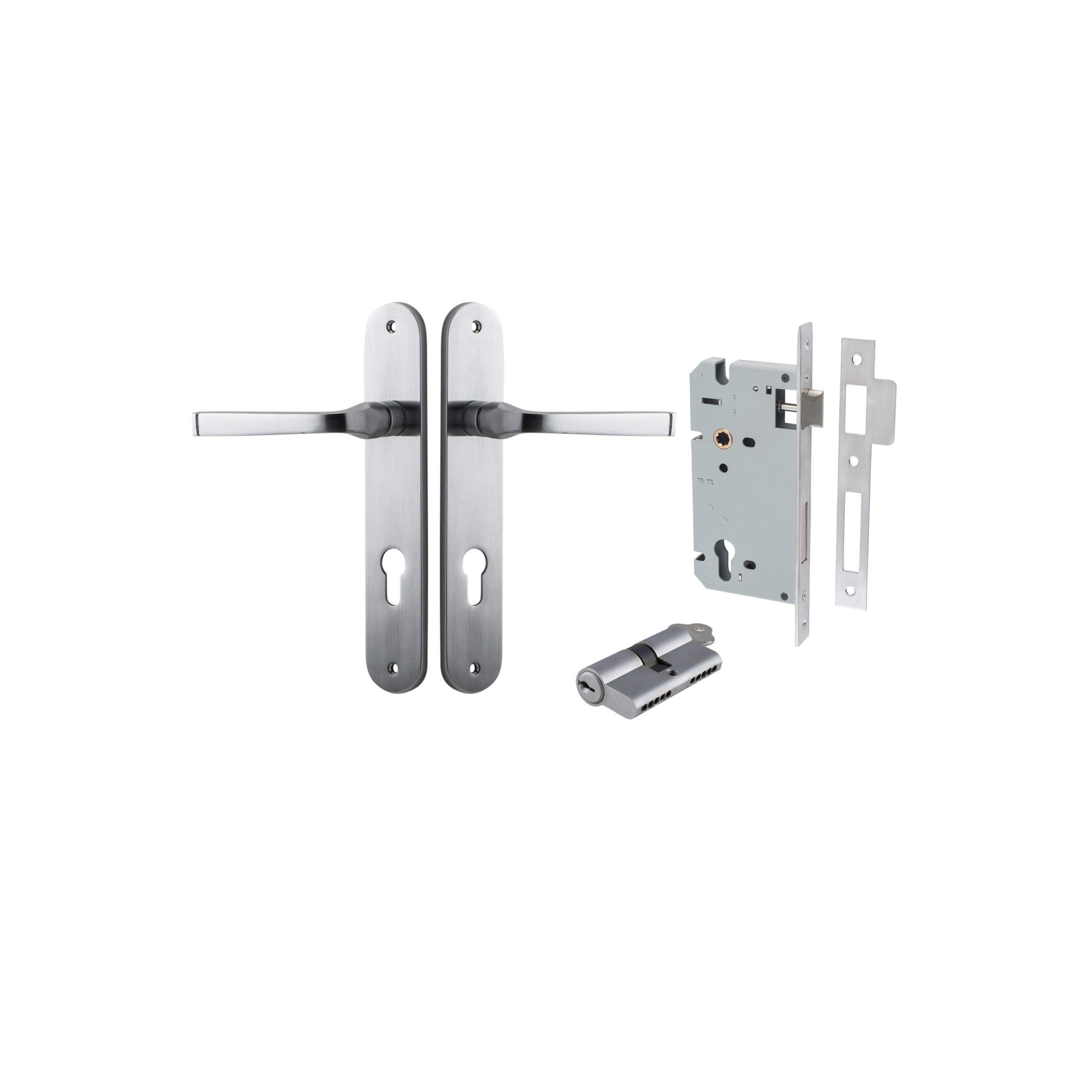 Annecy Lever - Oval Backplate - Entry Point - Iver - Brushed Chrome - Door Levers