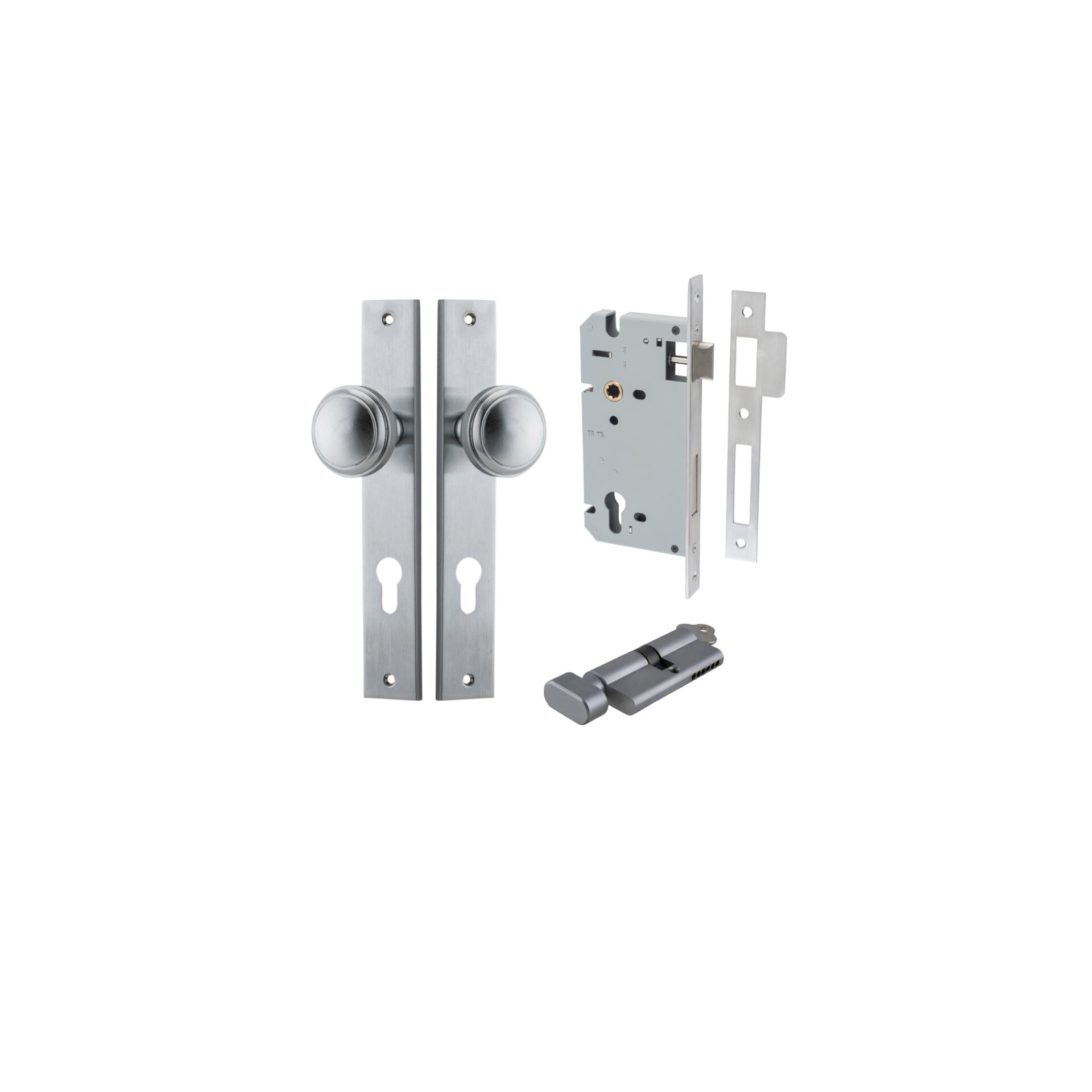 Paddington Knob - Rectangular Backplate - Entry Point - Iver - Brushed Chrome - Door Knobs