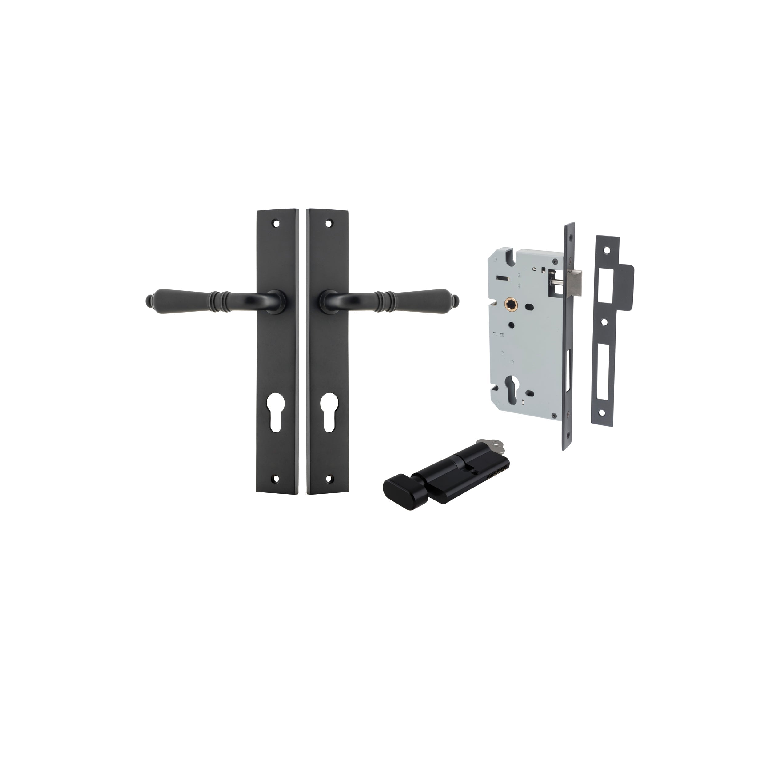 Sarlat Lever - Rectangular Backplate - Entry Point - Iver - Matt Black - Door Levers