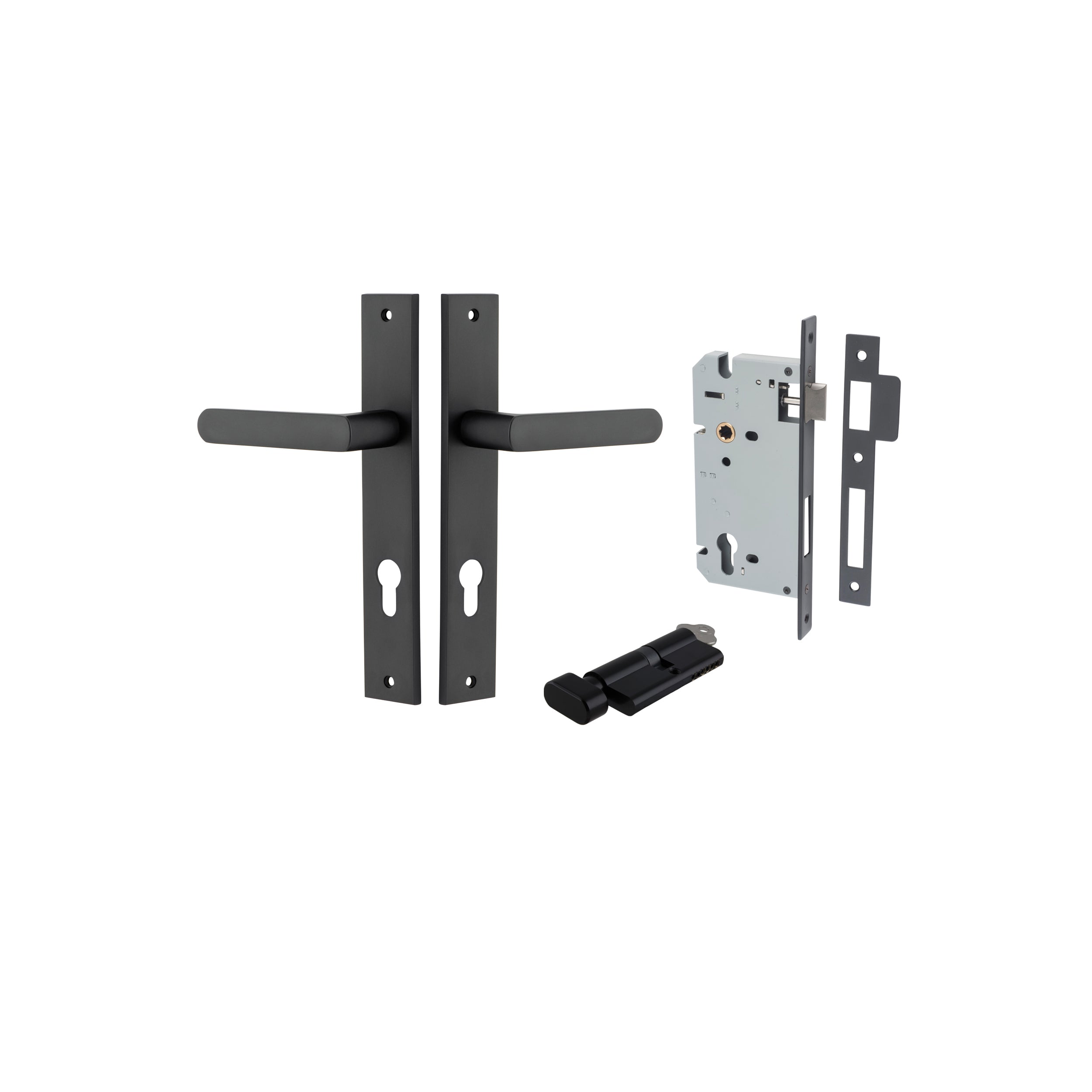 Osaka Lever - Rectangular Backplate - Entry Point - Iver - Matt Black - Door Levers