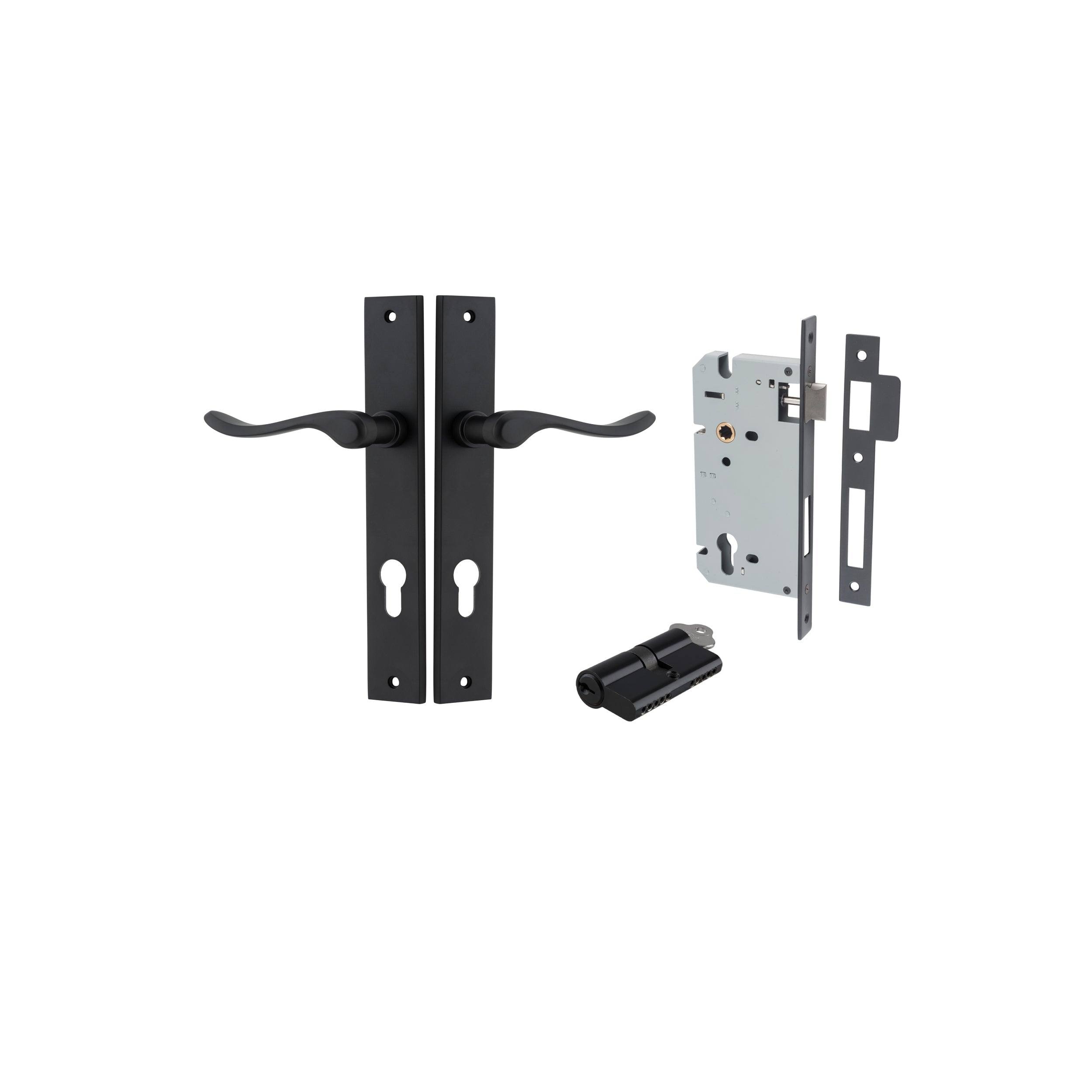 Stirling Lever - Rectangular Backplate - Entry Point - Iver - Matt Black - Door Levers