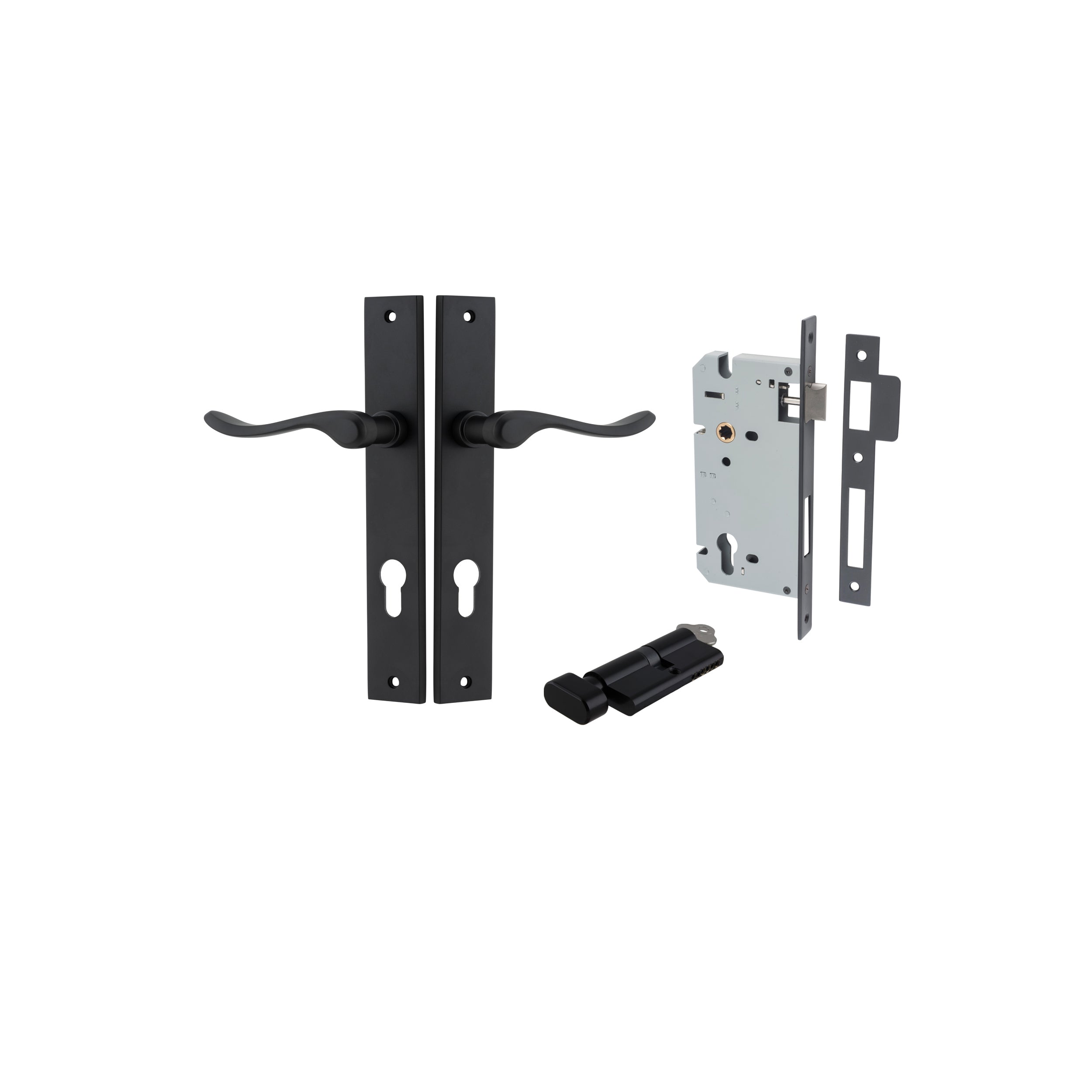 Stirling Lever - Rectangular Backplate - Entry Point - Iver - Matt Black - Door Levers