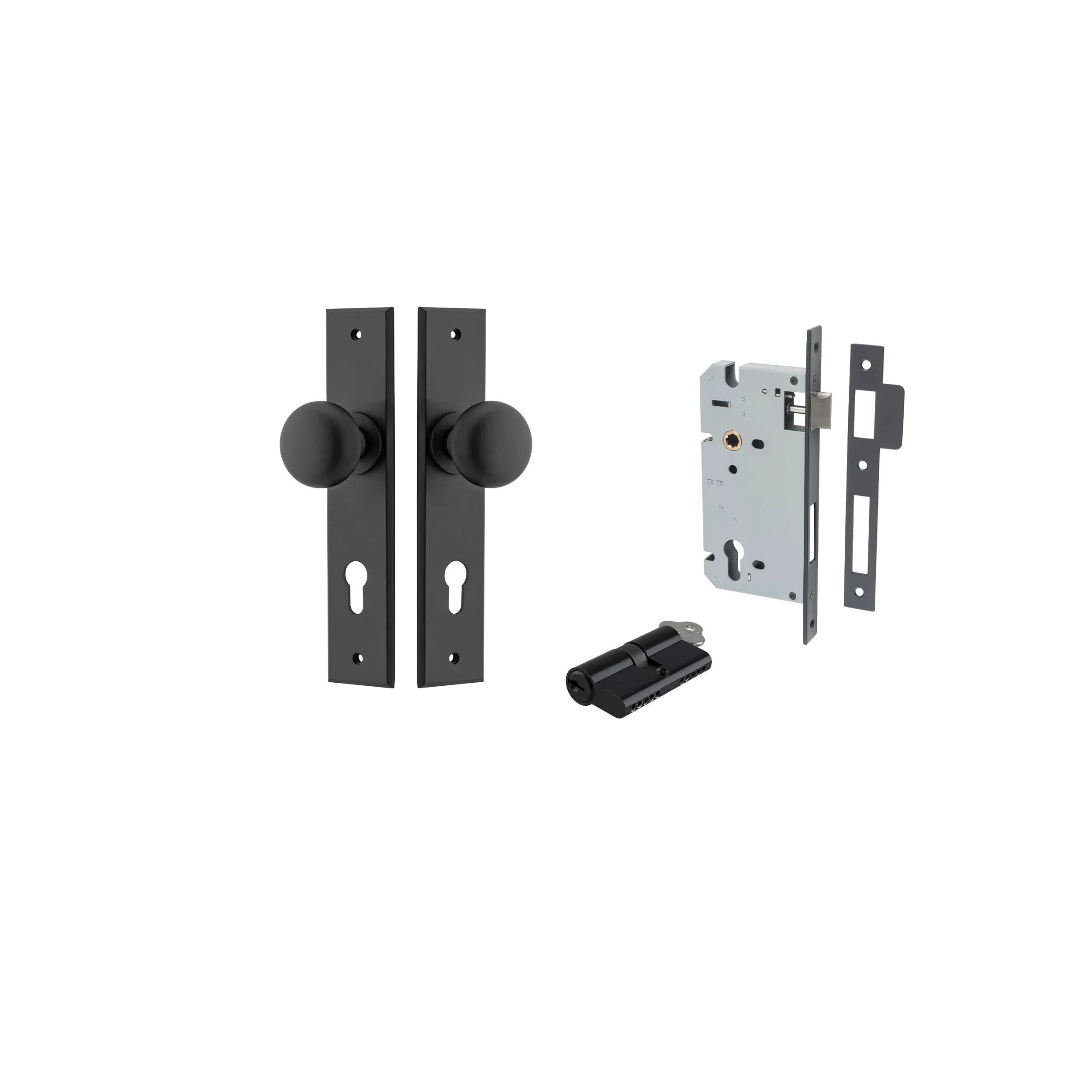 Cambridge Knob - Chamfered Backplate - Entry Point - Iver - Matt Black - Door Knobs