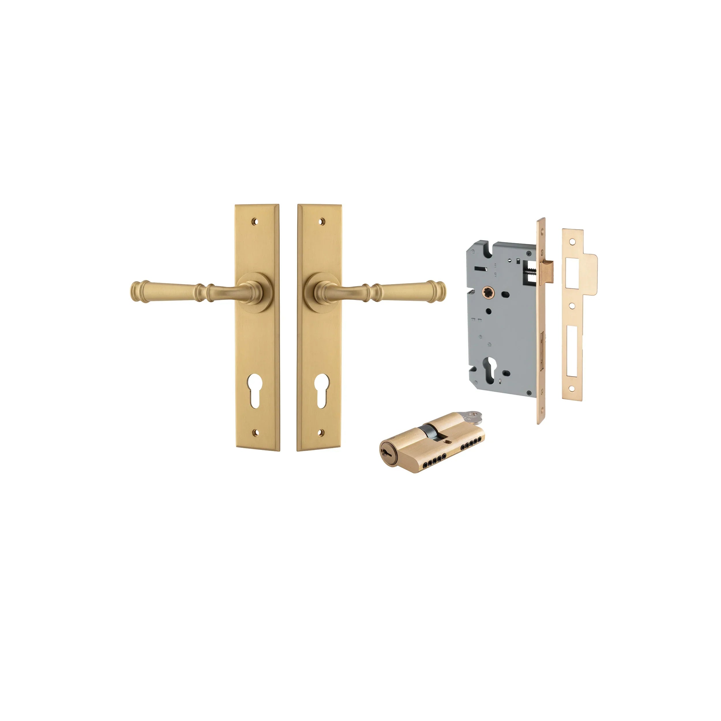 Verona Lever - Chamfered Backplate - Entry Point - Iver - Brushed Brass - Door Levers