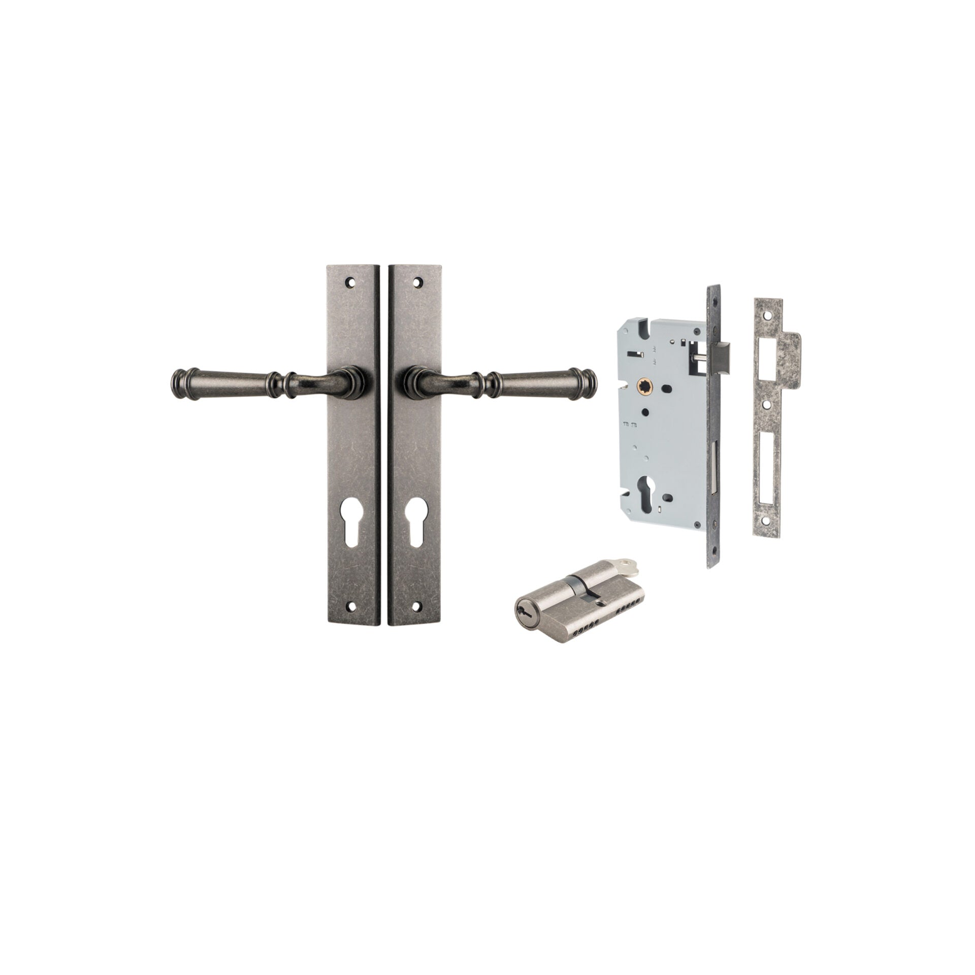 Verona Lever - Rectangular Backplate - Entry Point - Iver - Distressed Nickel - Door Levers