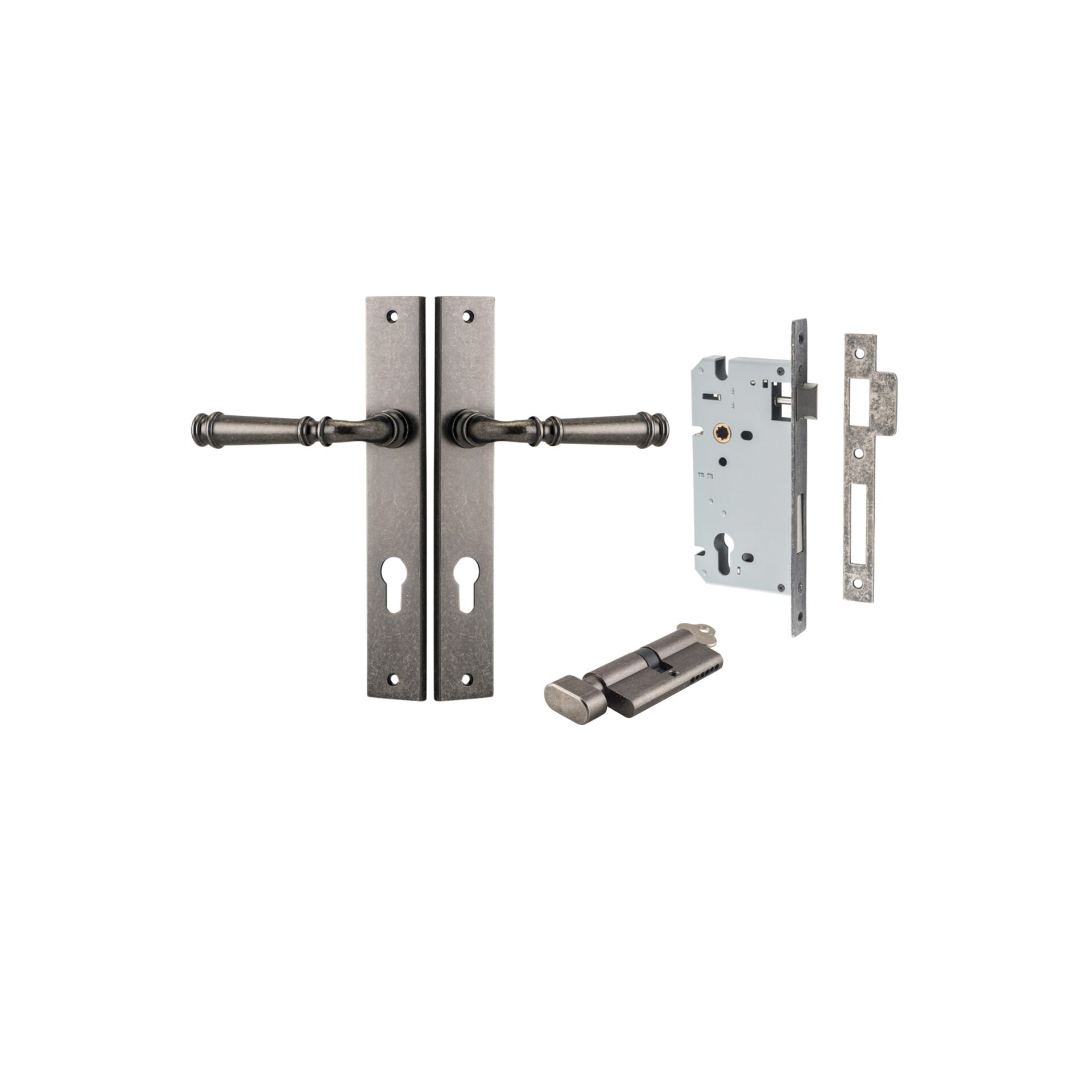 Verona Lever - Rectangular Backplate - Entry Point - Iver - Distressed Nickel - Door Levers