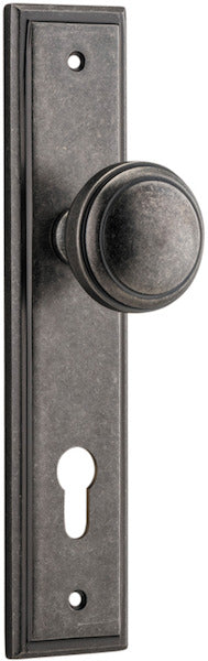 Paddington Knob - Stepped Backplate - Entry Point - Iver - Distressed Nickel - Door Knobs