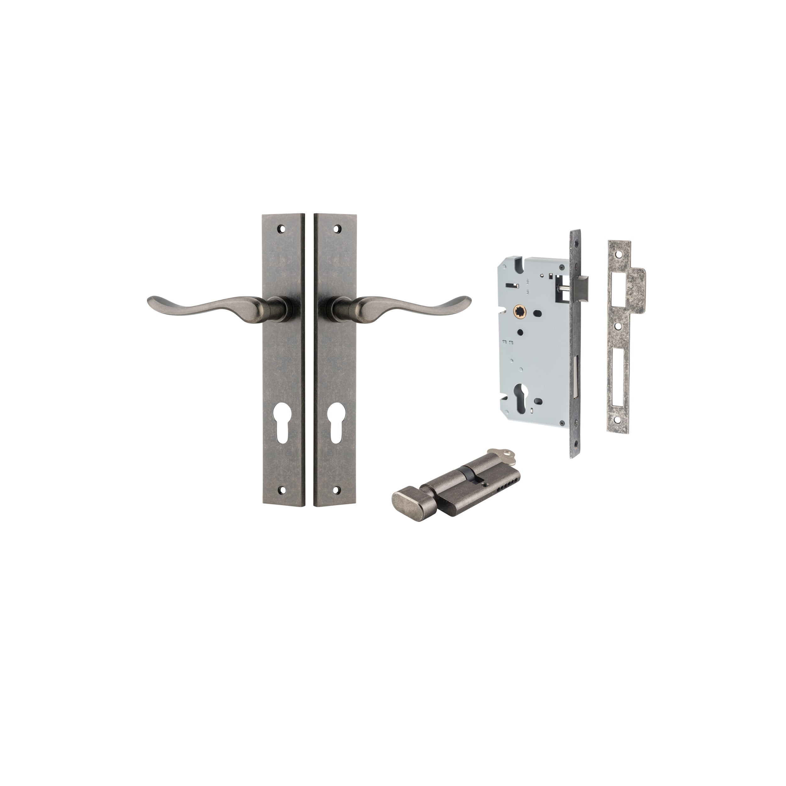 Stirling Lever - Rectangular Backplate - Entry Point - Iver - Distressed Nickel - Door Levers