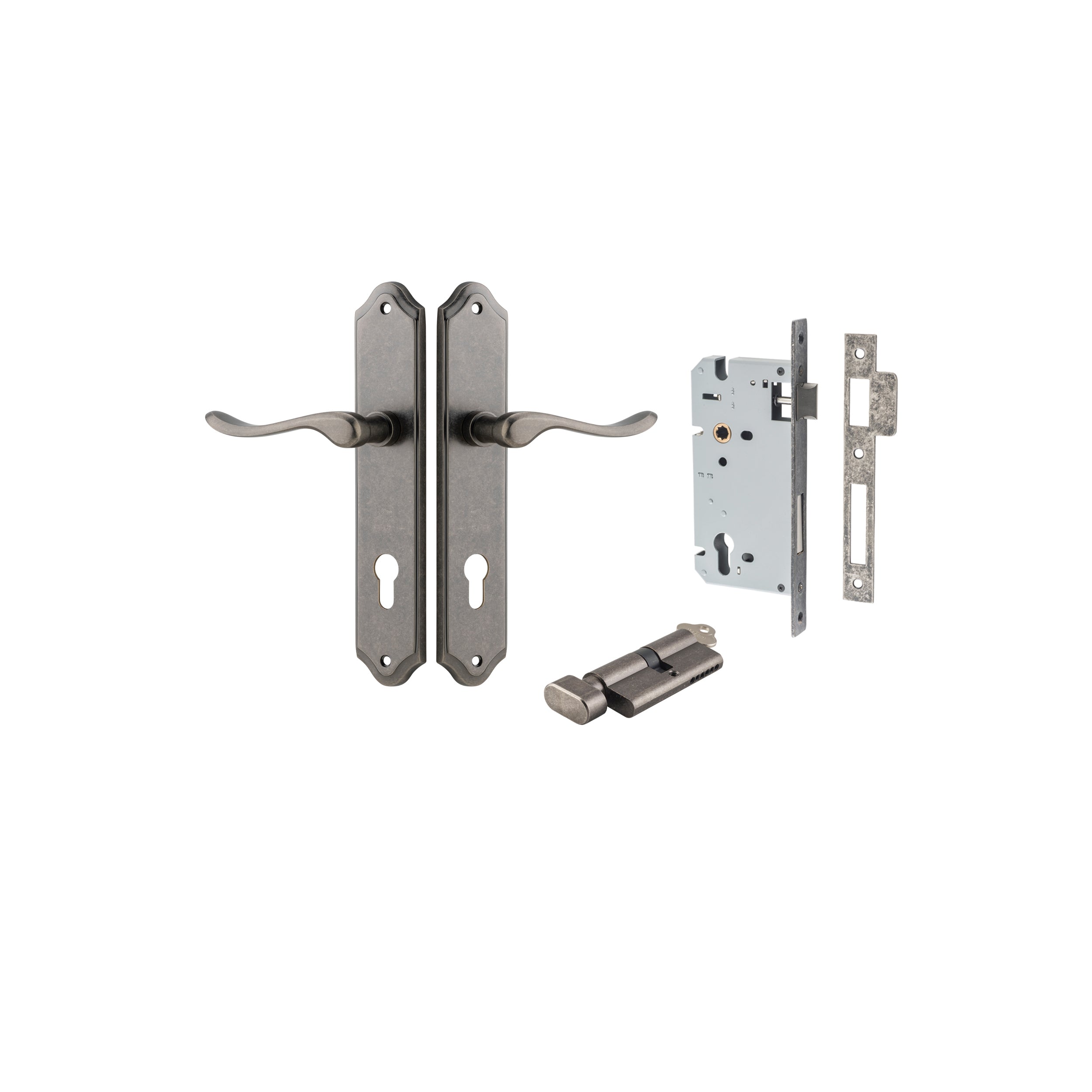 Stirling Lever - Shouldered Backplate - Entry Point - Iver - Distressed Nickel - Door Levers