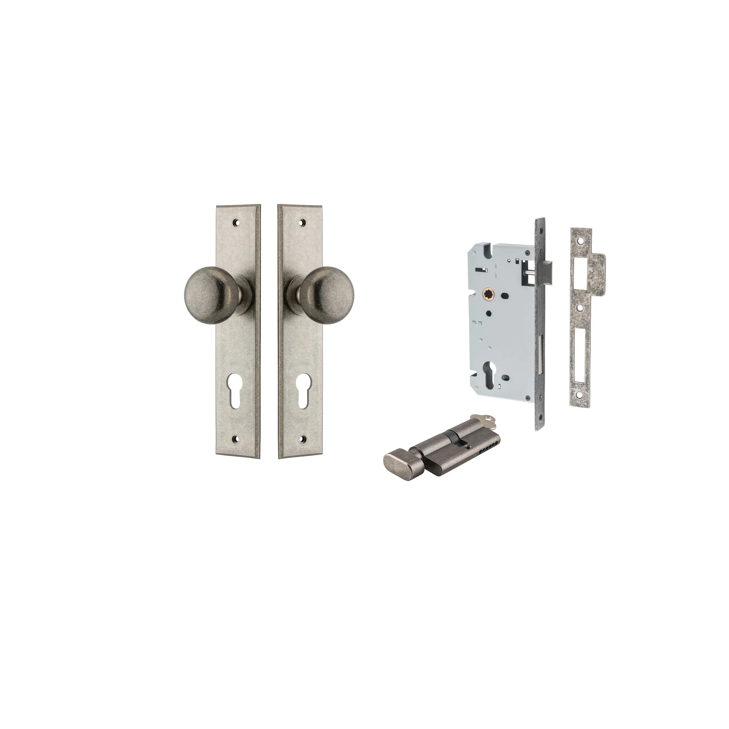 Cambridge Knob - Chamfered Backplate - Entry Point - Iver - Distressed Nickel - Door Knobs