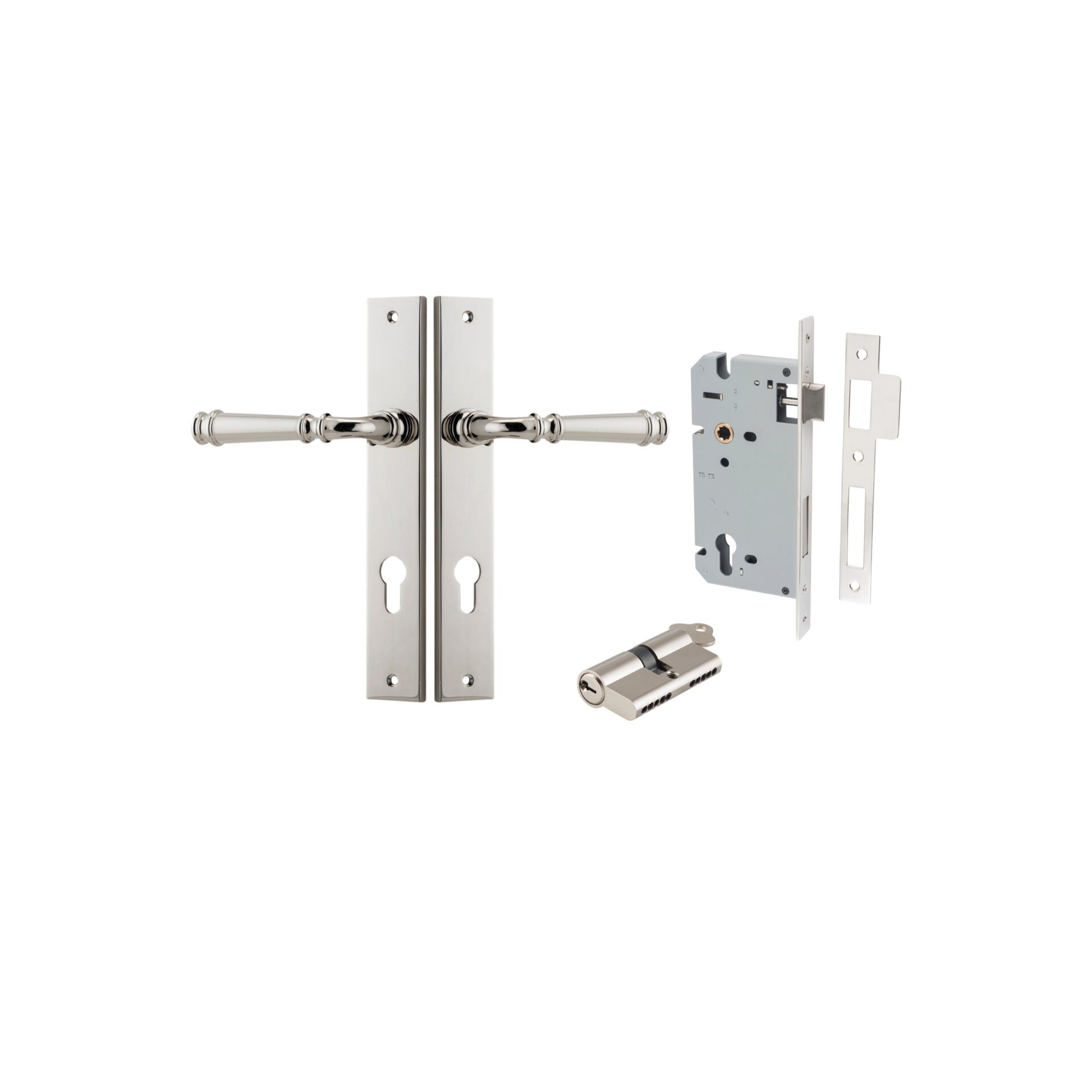 Verona Lever - Rectangular Backplate - Entry Point - Iver - Polished Nickel - Door Levers