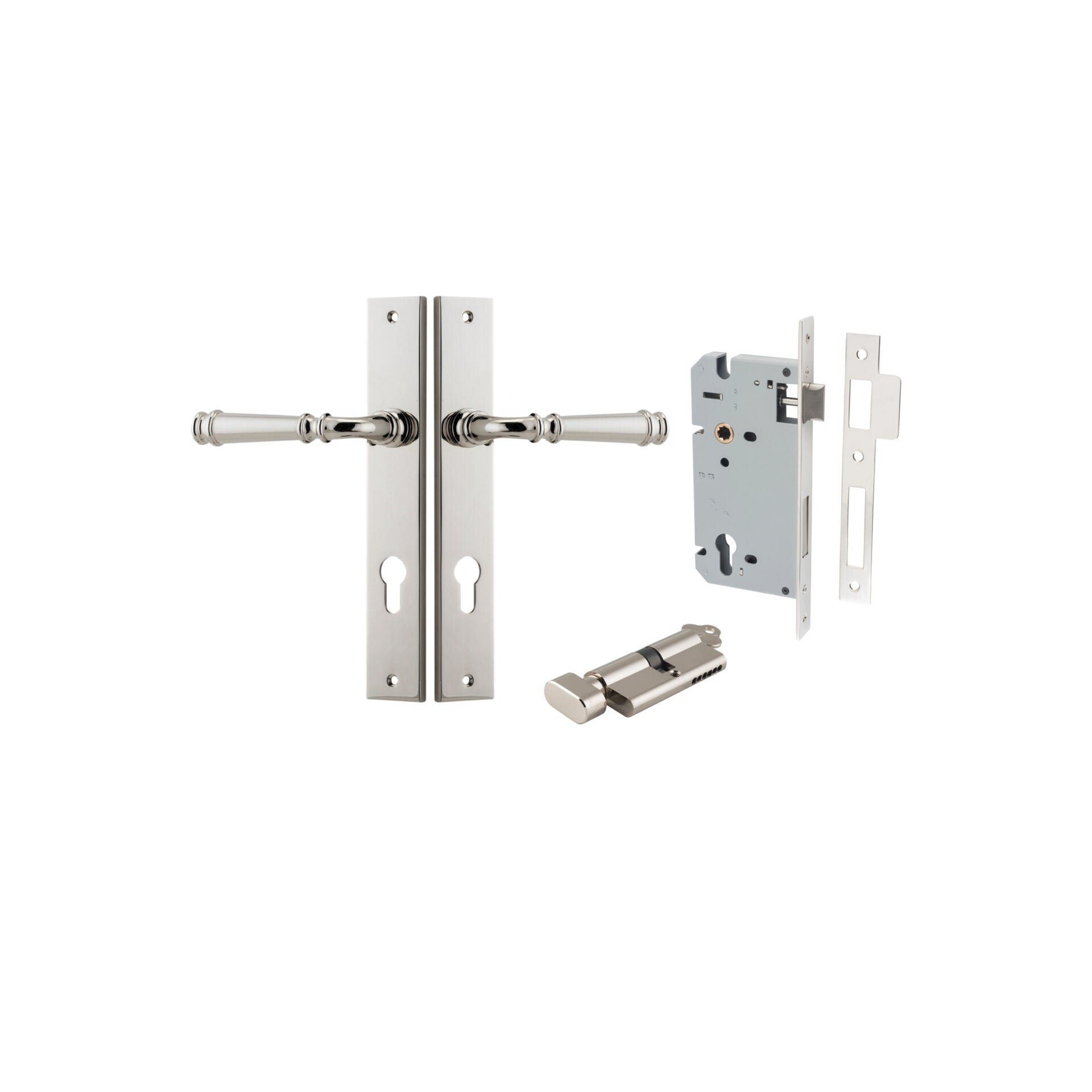 Verona Lever - Rectangular Backplate - Entry Point - Iver - Polished Nickel - Door Levers