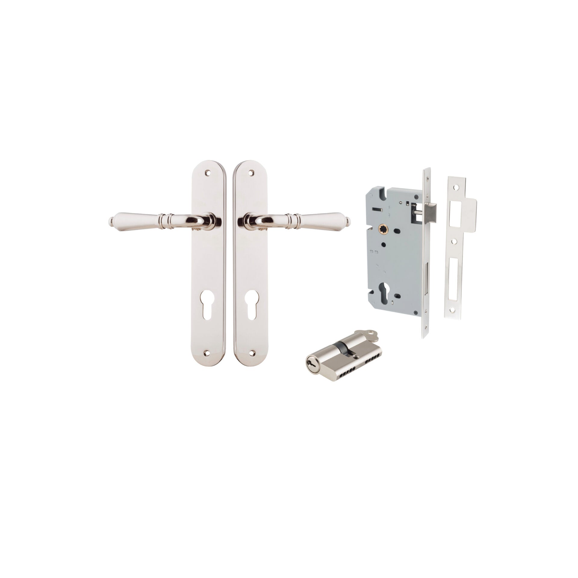 Sarlat Lever - Oval Backplate - Entry Point - Iver - Polished Nickel - Door Levers