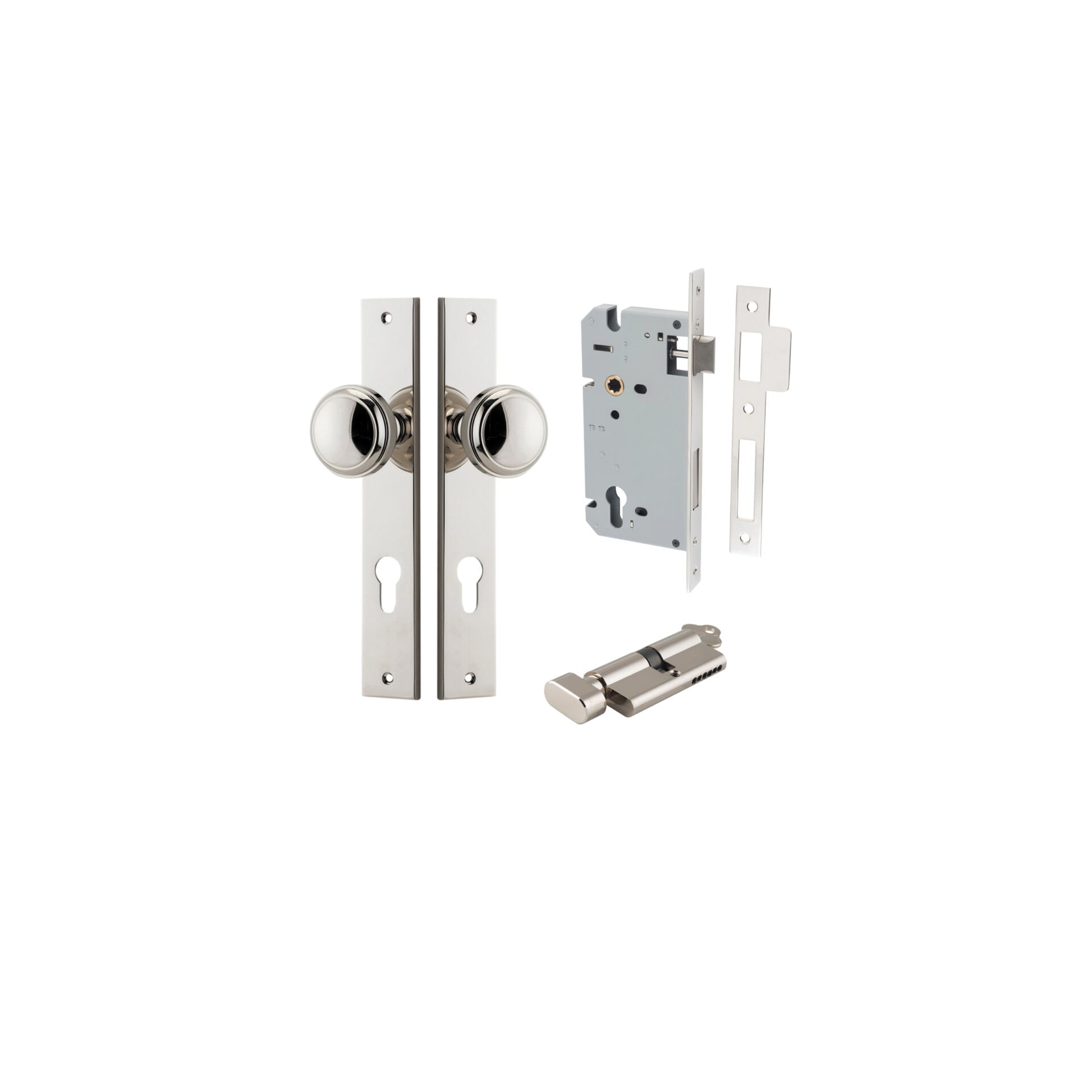 Paddington Knob - Rectangular Backplate - Entry Point - Iver - Polished Nickel - Door Knobs