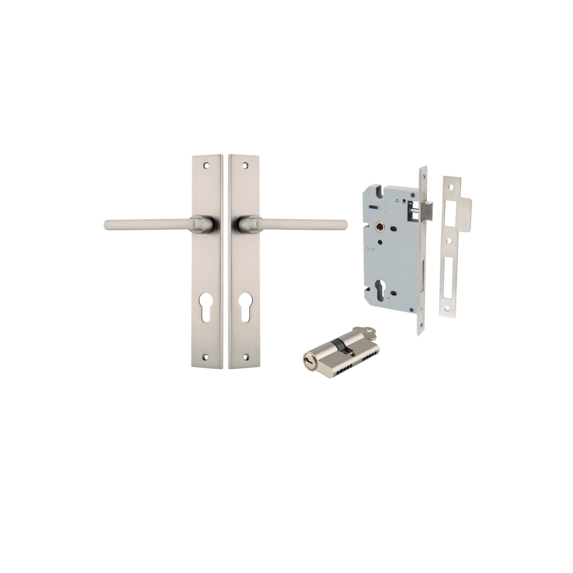 Baltimore Lever - Rectangular Backplate - Entry Point - Iver - Satin Nickel - Door Levers