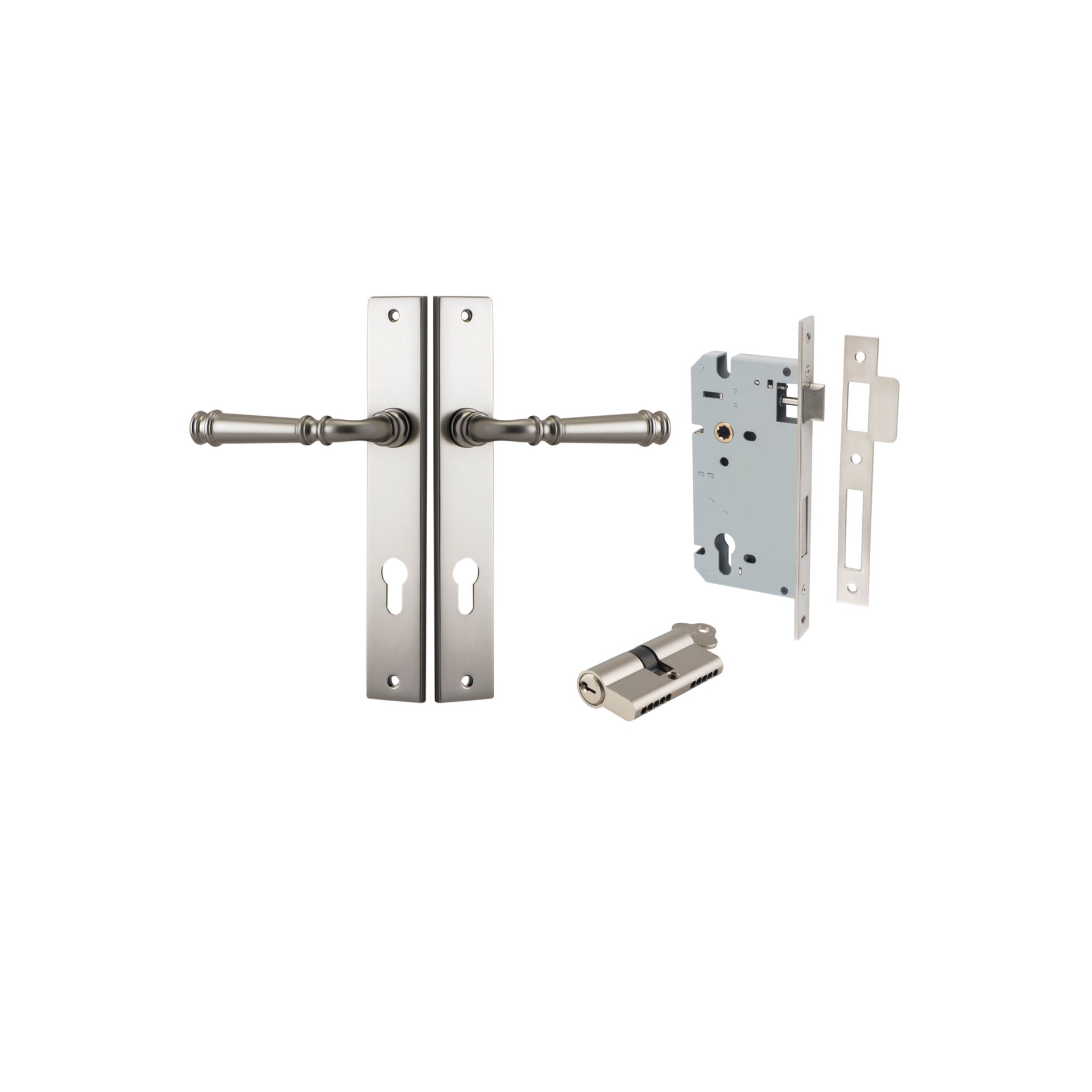 Verona Lever - Rectangular Backplate - Entry Point - Iver - Satin Nickel - Door Levers