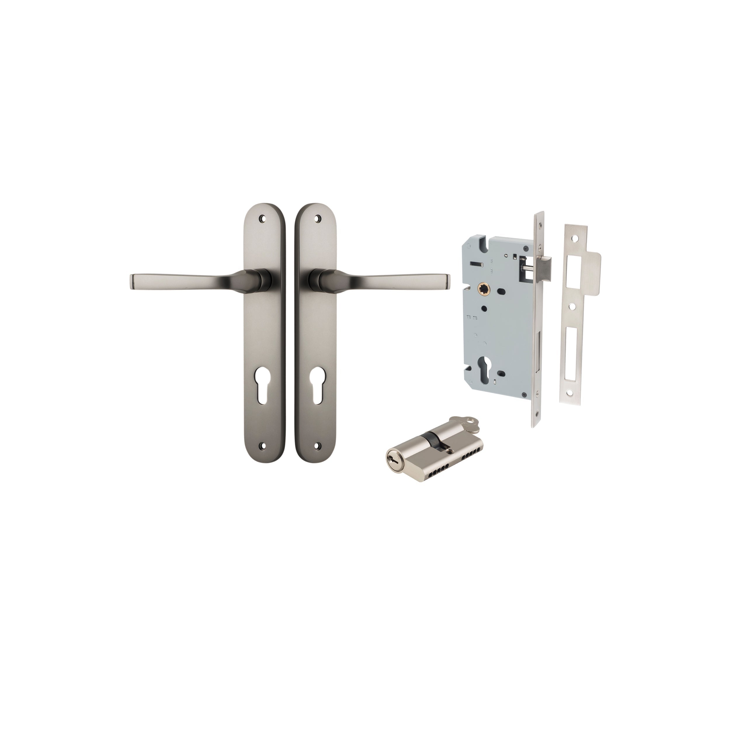 Annecy Lever - Oval Backplate - Entry Point - Iver - Satin Nickel - Door Levers