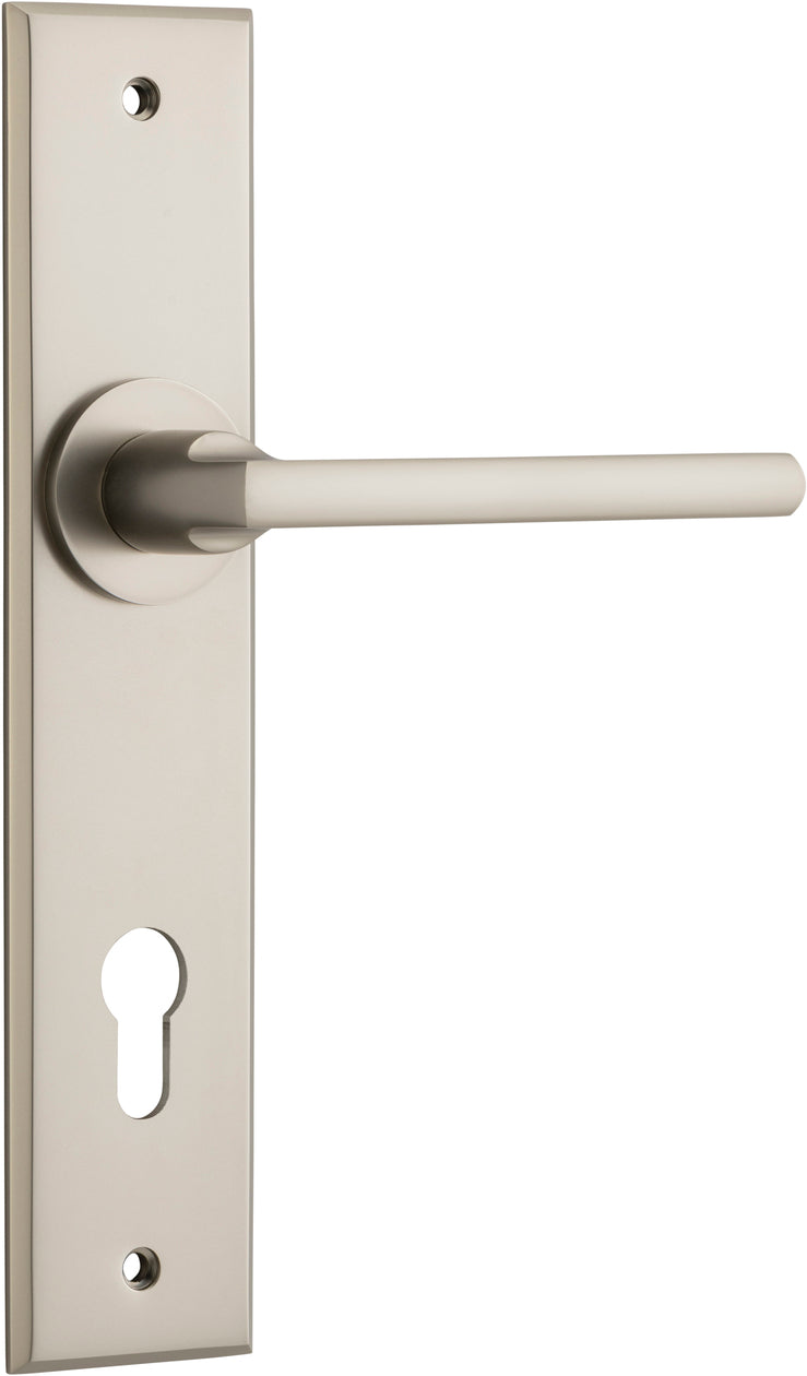 Baltimore Lever - Chamfered Backplate - Entry Point - Iver - Satin Nickel - Door Levers