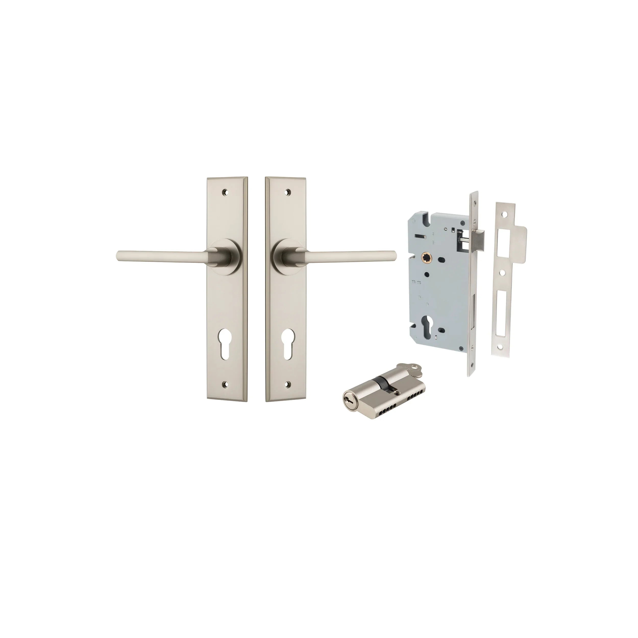 Baltimore Lever - Chamfered Backplate - Entry Point - Iver - Satin Nickel - Door Levers