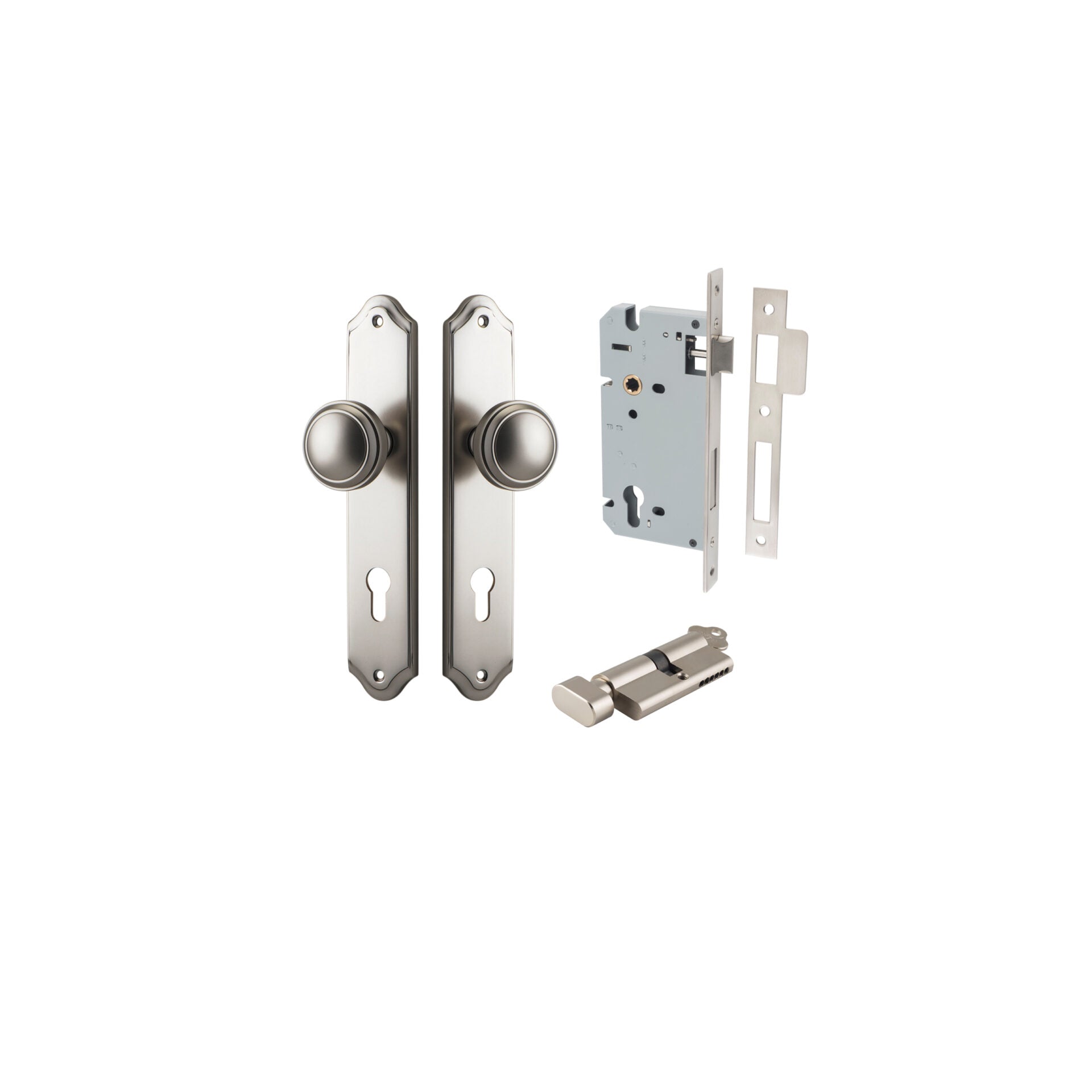 Paddington Knob - Shouldered Backplate - Entry Point - Iver - Satin Nickel - Door Knobs