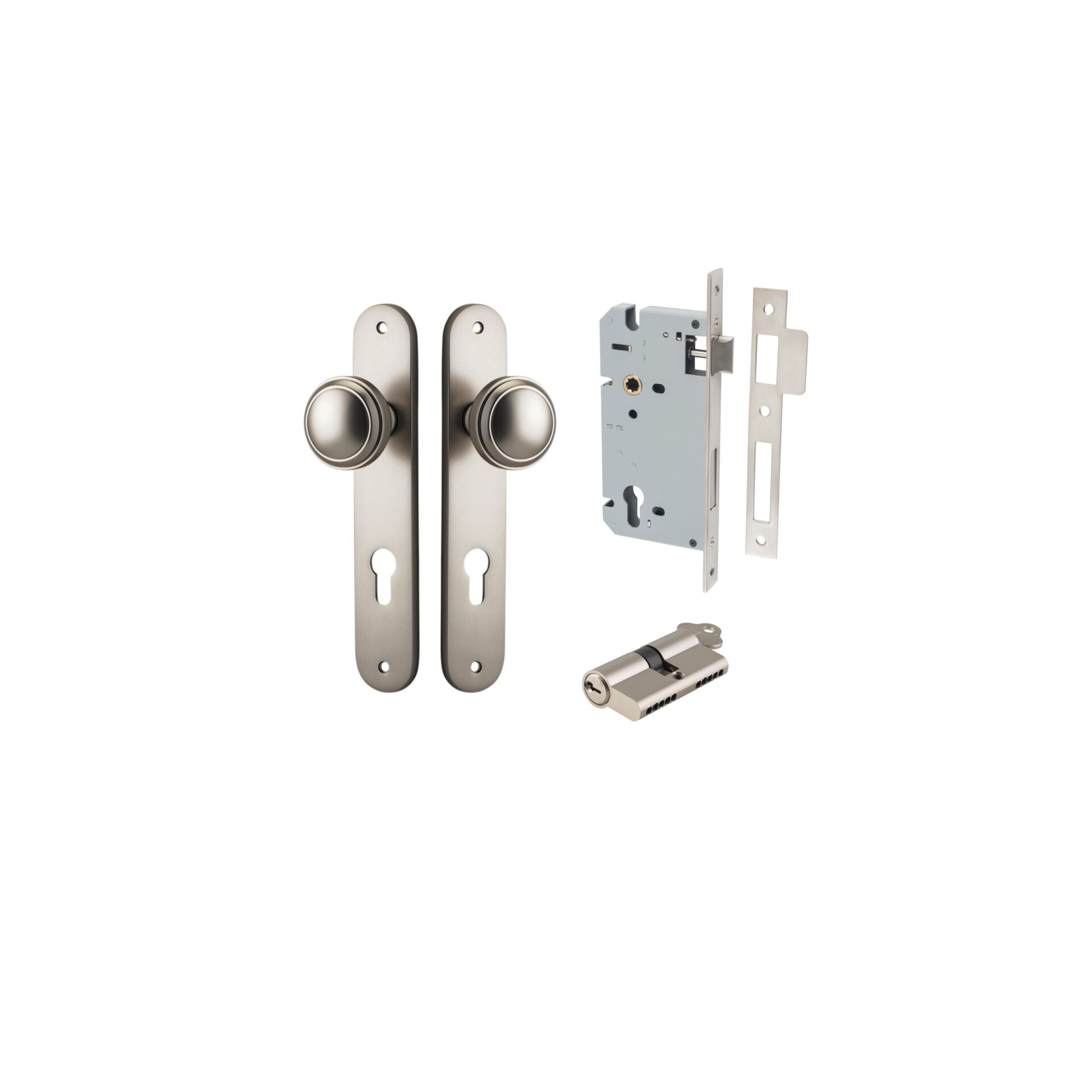 Paddington Knob - Oval Backplate - Entry Point - Iver - Satin Nickel - Door Knobs