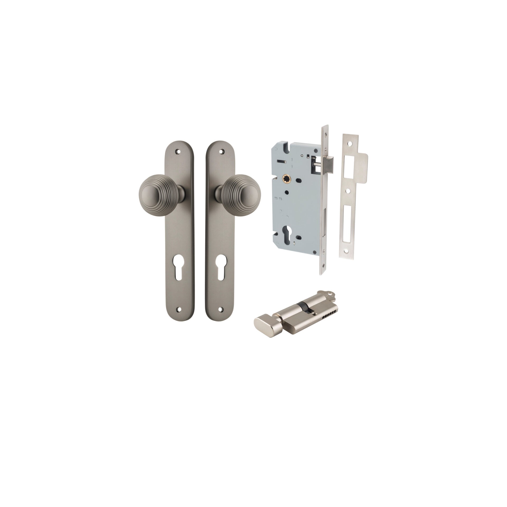 Guildford Knob - Oval Backplate - Entry Point - Iver - Satin Nickel - Door Knobs