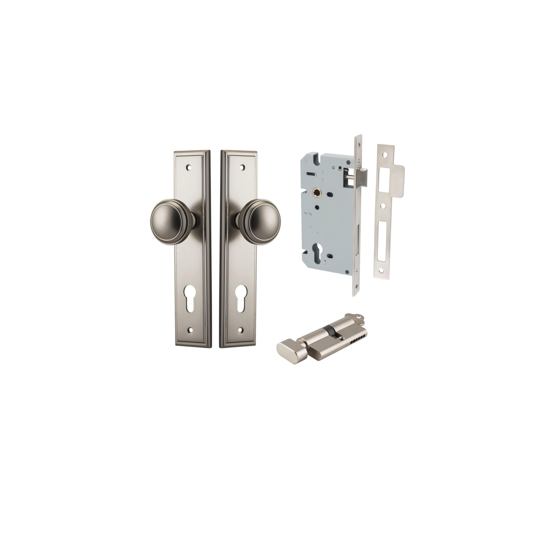 Paddington Knob - Stepped Backplate - Entry Point - Iver - Satin Nickel - Door Knobs